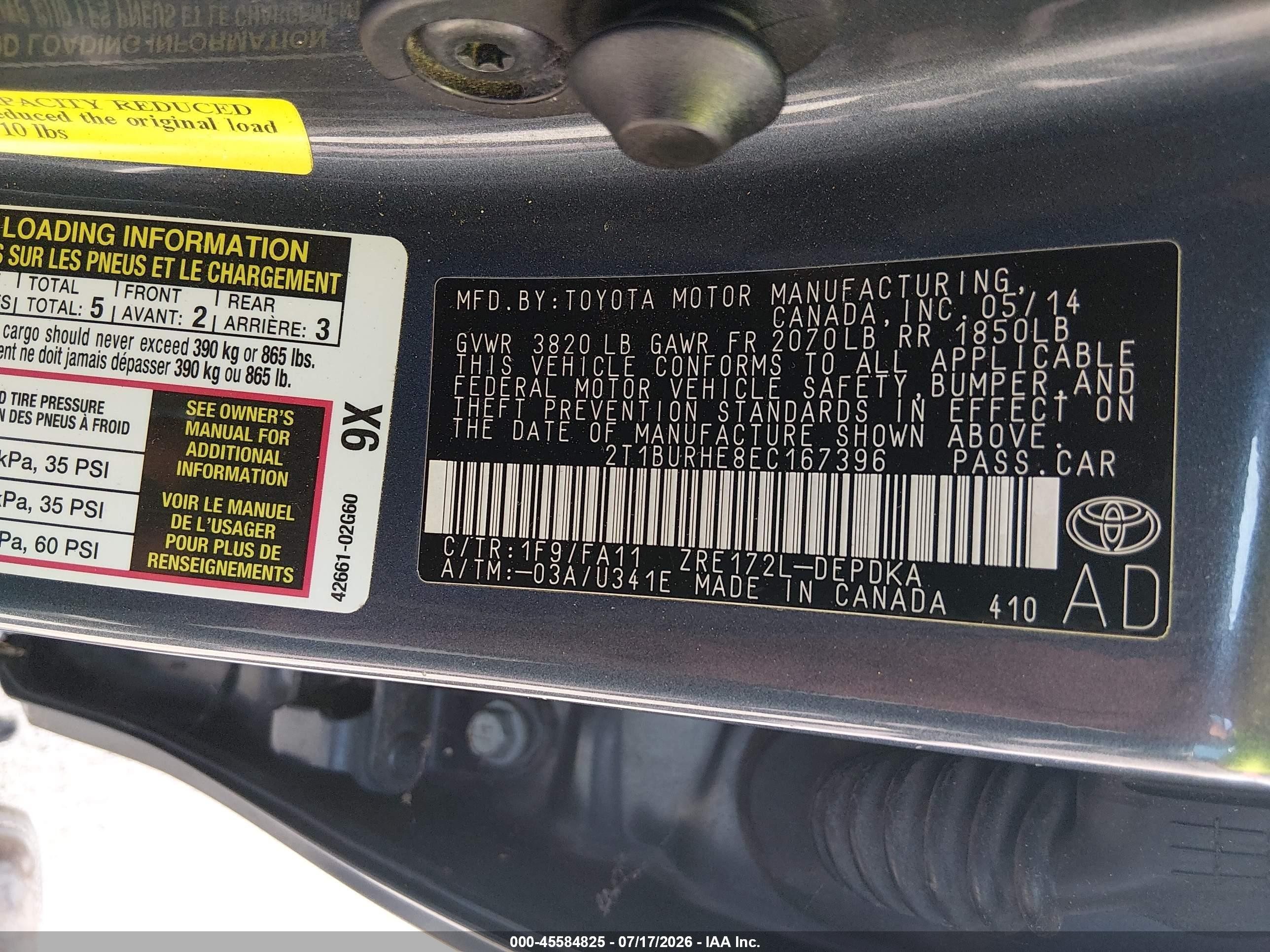 2014 Toyota Corolla L Gray vin: 2T1BURHE8EC167396