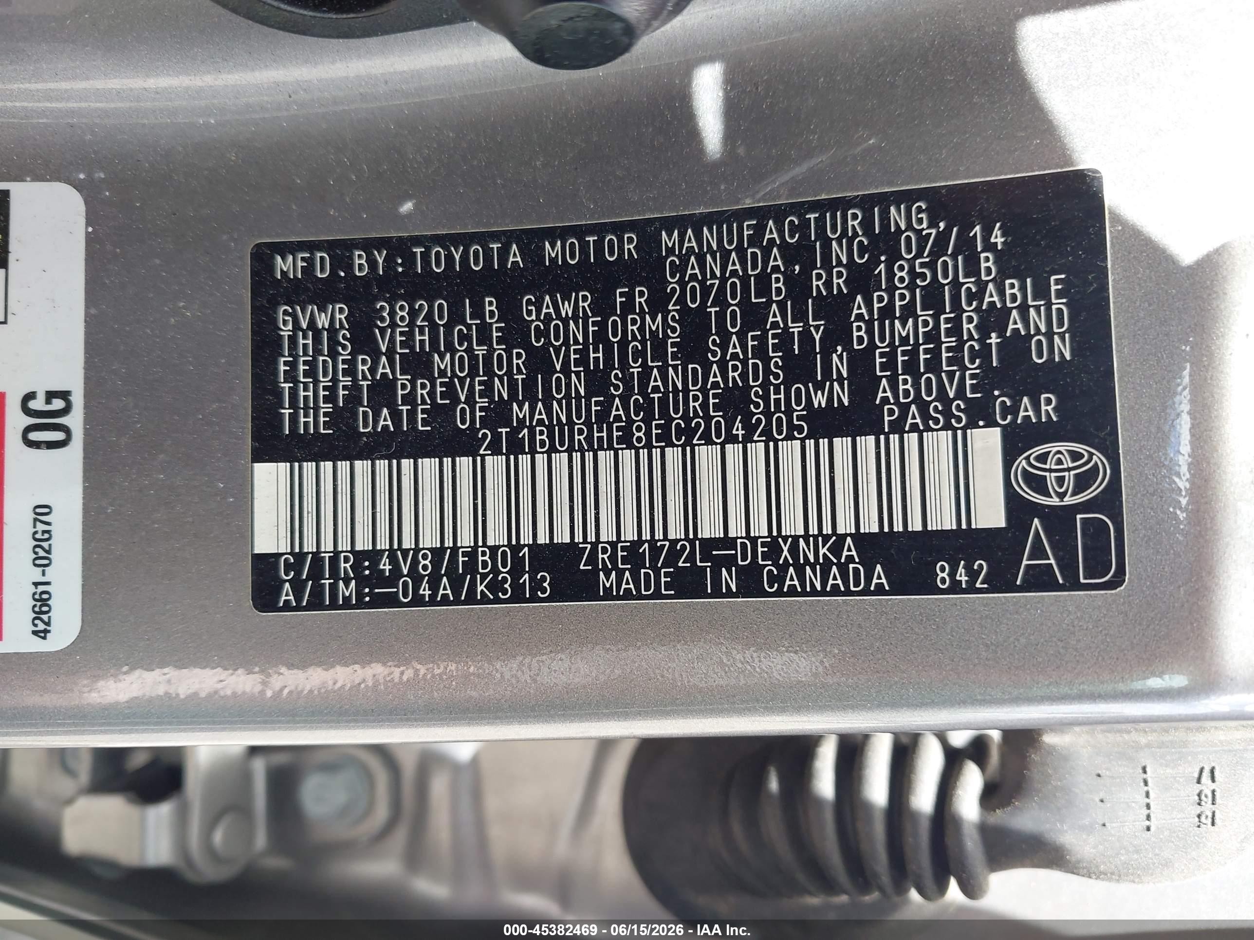 2014 Toyota Corolla Le Silver vin: 2T1BURHE8EC204205