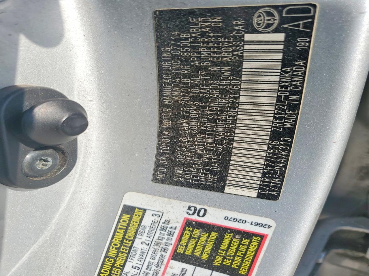2014 Toyota Corolla Le Silver vin: 2T1BURHE8EC211607