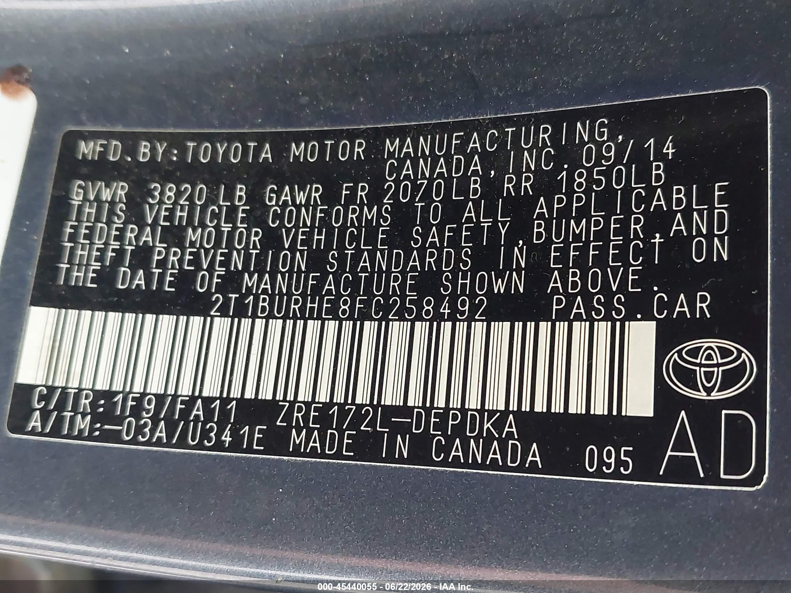 2015 Toyota Corolla L Blue vin: 2T1BURHE8FC258492