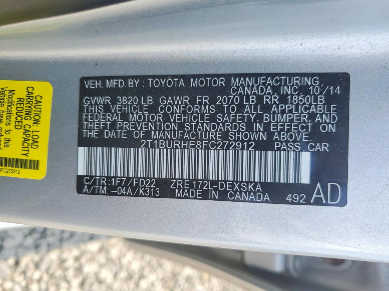 2015 Toyota Corolla S Plus Silver vin: 2T1BURHE8FC272912