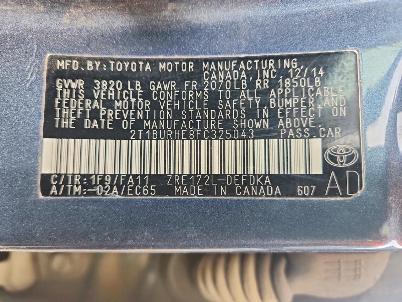 2015 Toyota Corolla L Blue vin: 2T1BURHE8FC325043