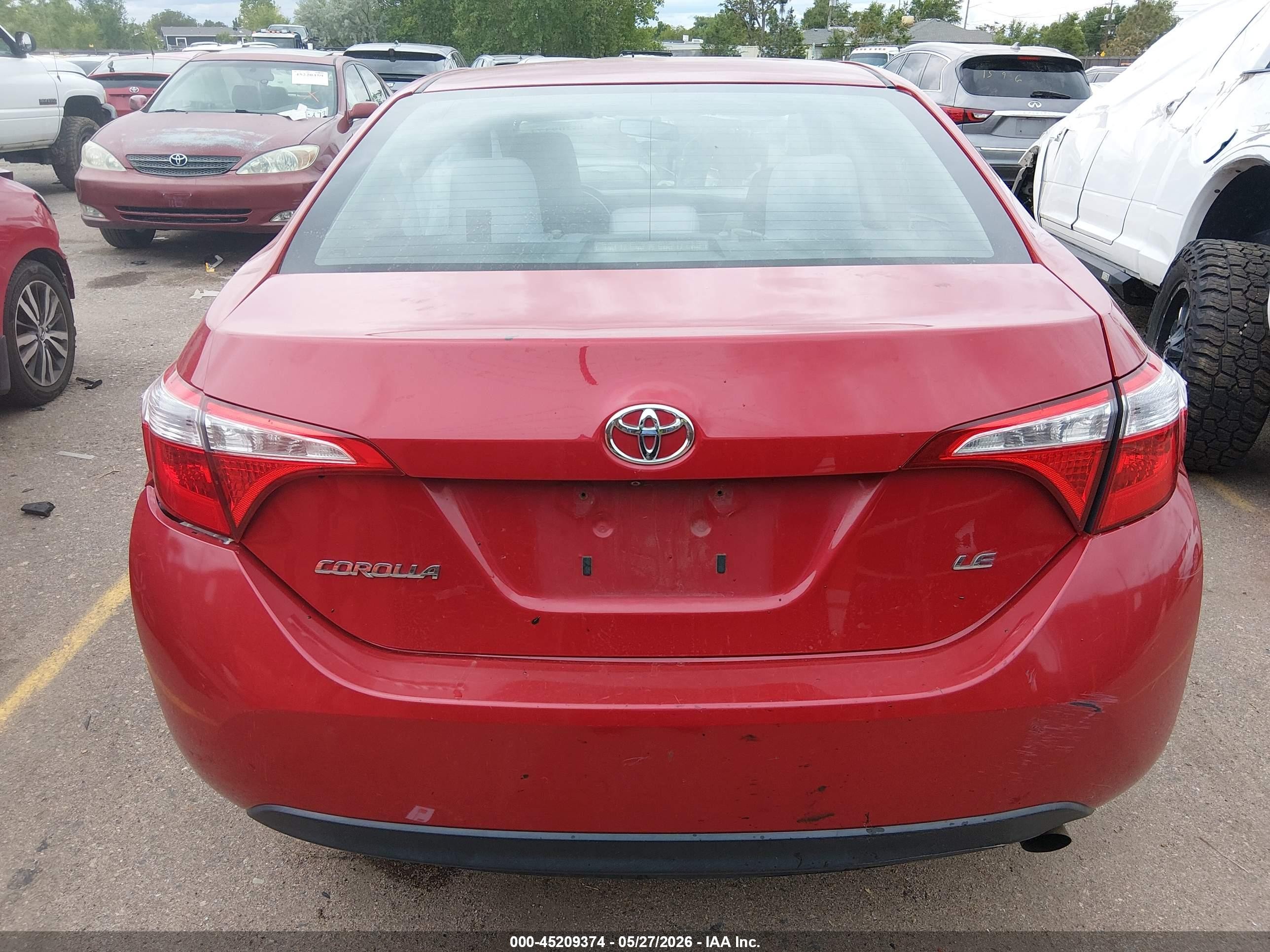 2015 Toyota Corolla Le Red vin: 2T1BURHE8FC359029