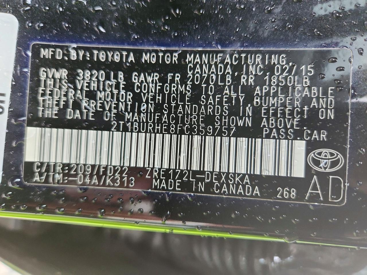 2015 Toyota Corolla S Plus Black vin: 2T1BURHE8FC359757