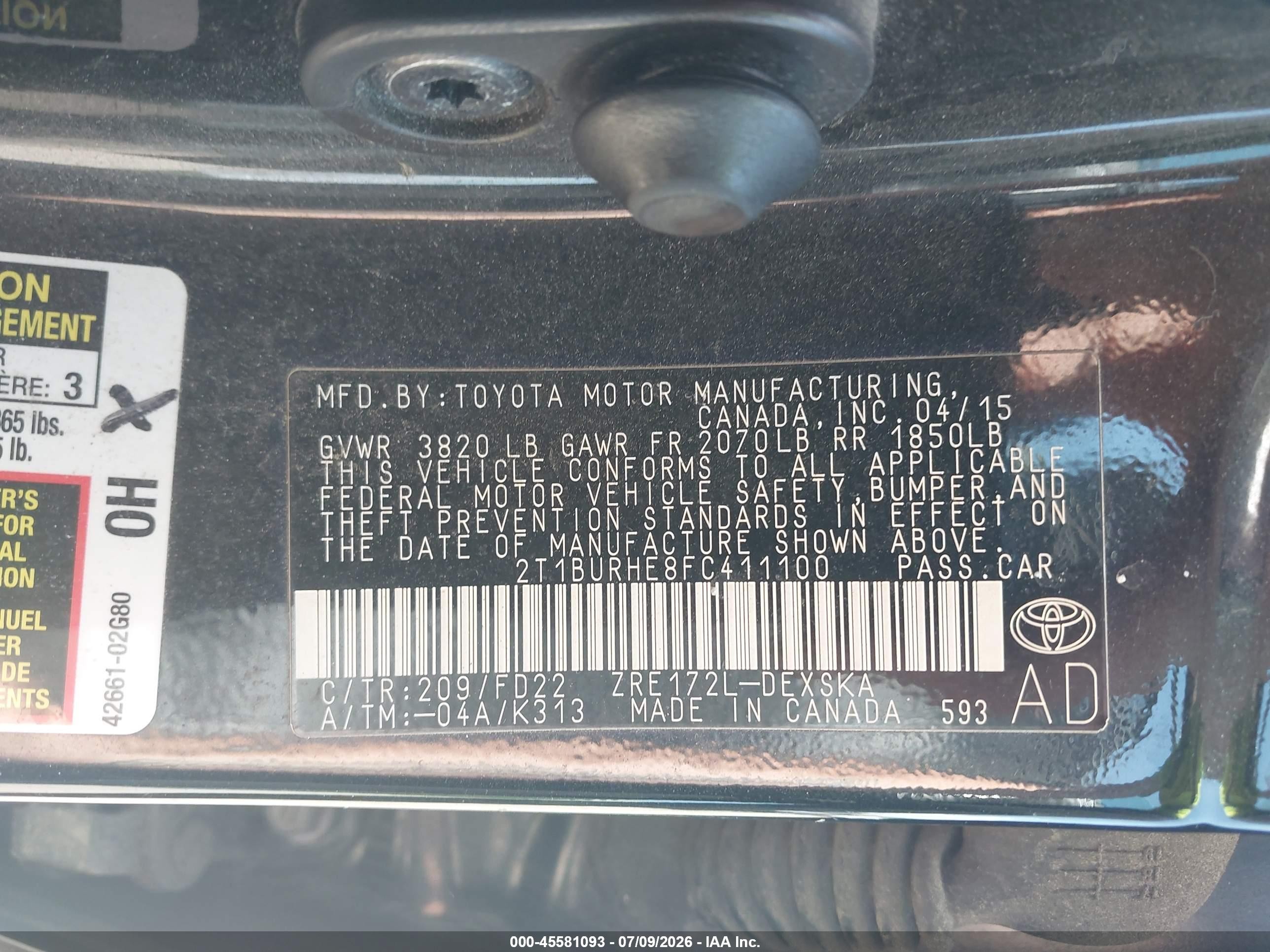 2015 Toyota Corolla S Plus Blue vin: 2T1BURHE8FC411100