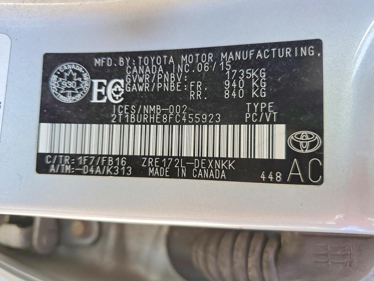 2015 Toyota Corolla L Silver vin: 2T1BURHE8FC455923