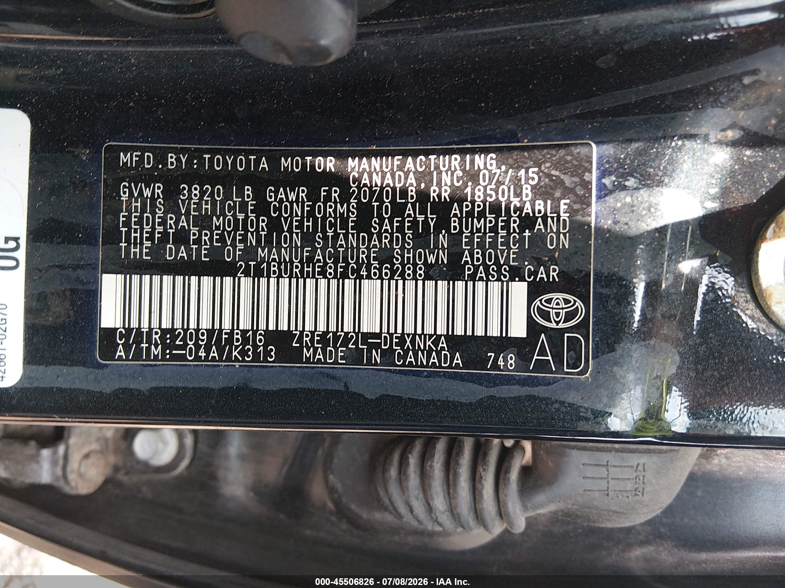 2015 Toyota Corolla Le Black vin: 2T1BURHE8FC466288