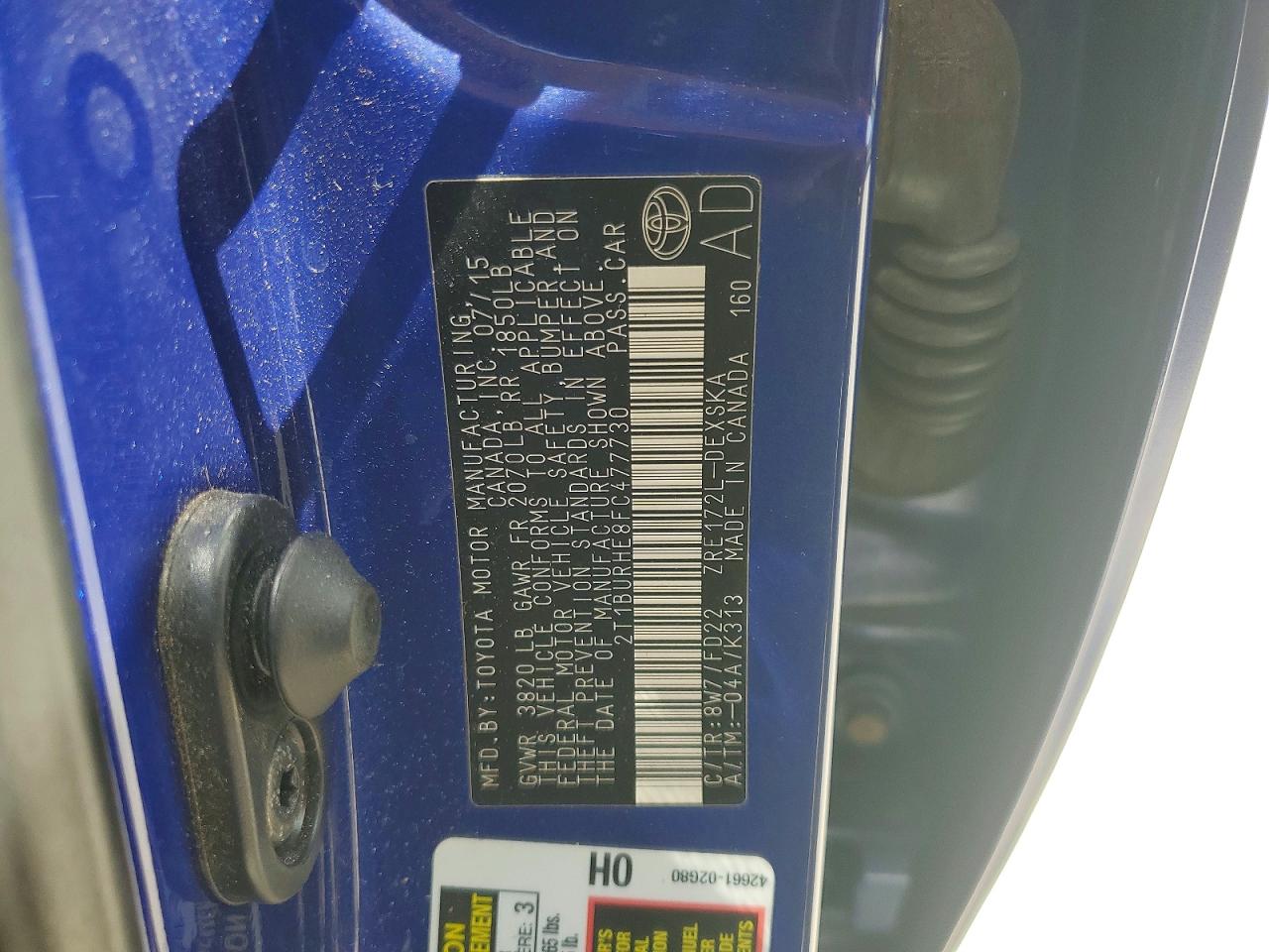 2015 Toyota Corolla S Plus Blue vin: 2T1BURHE8FC477730