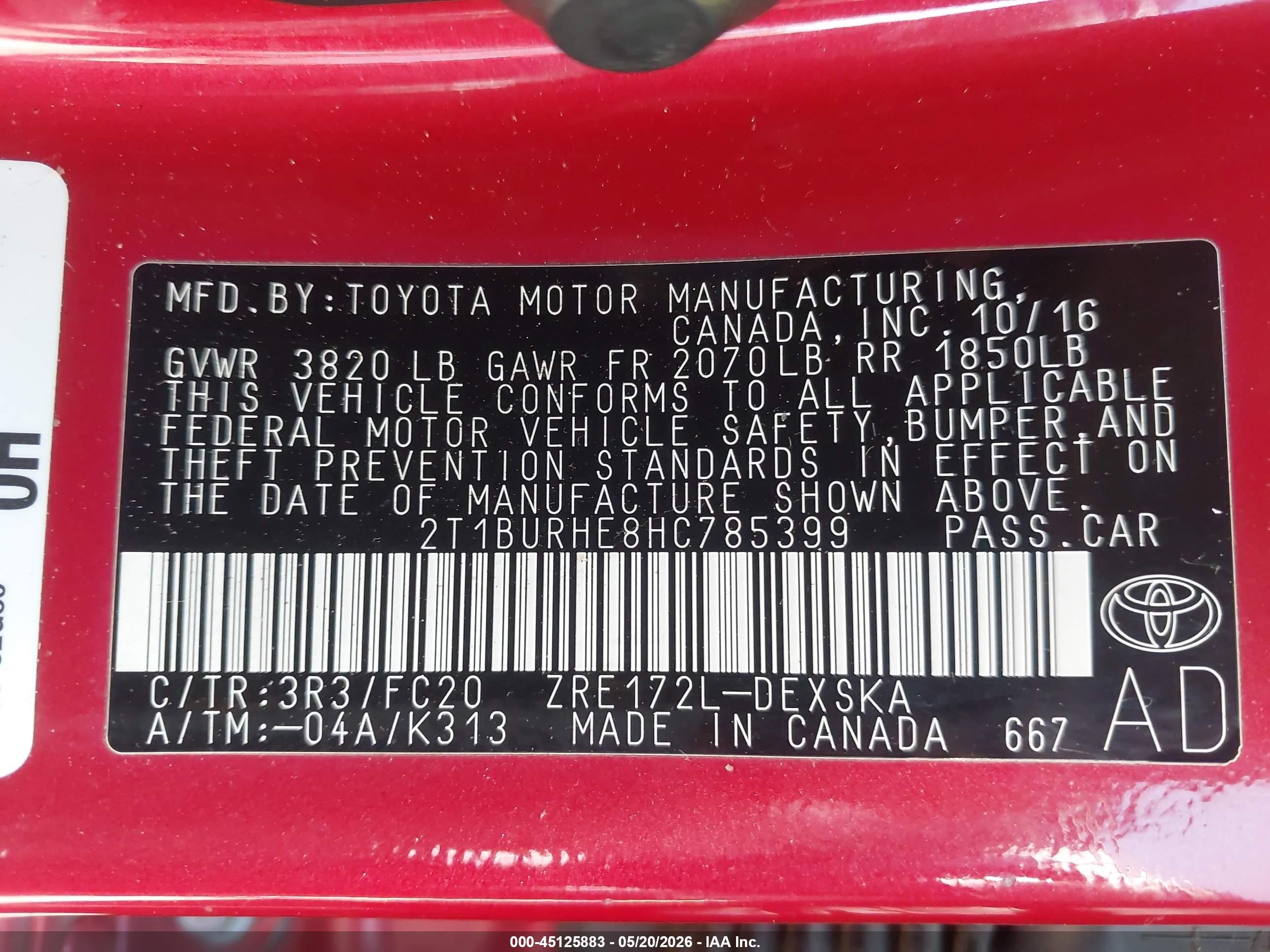 2017 Toyota Corolla Se Red vin: 2T1BURHE8HC785399