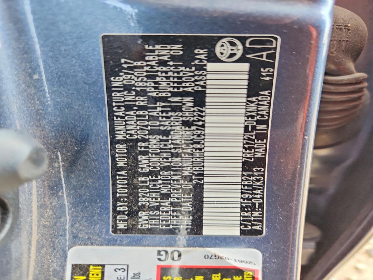 2018 Toyota Corolla Le Blue vin: 2T1BURHE8JC974222