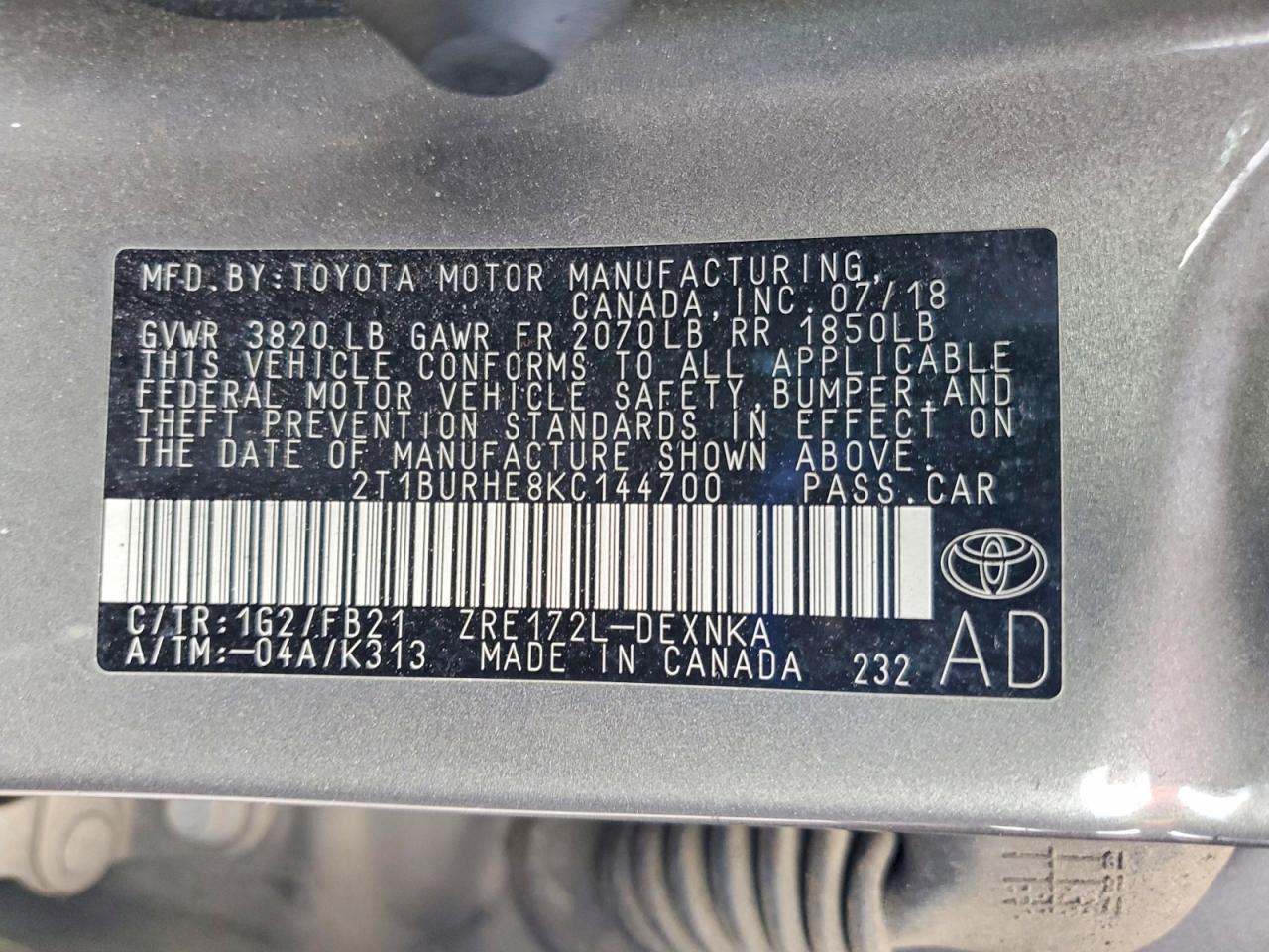 2019 Toyota Corolla Le Brown vin: 2T1BURHE8KC144700