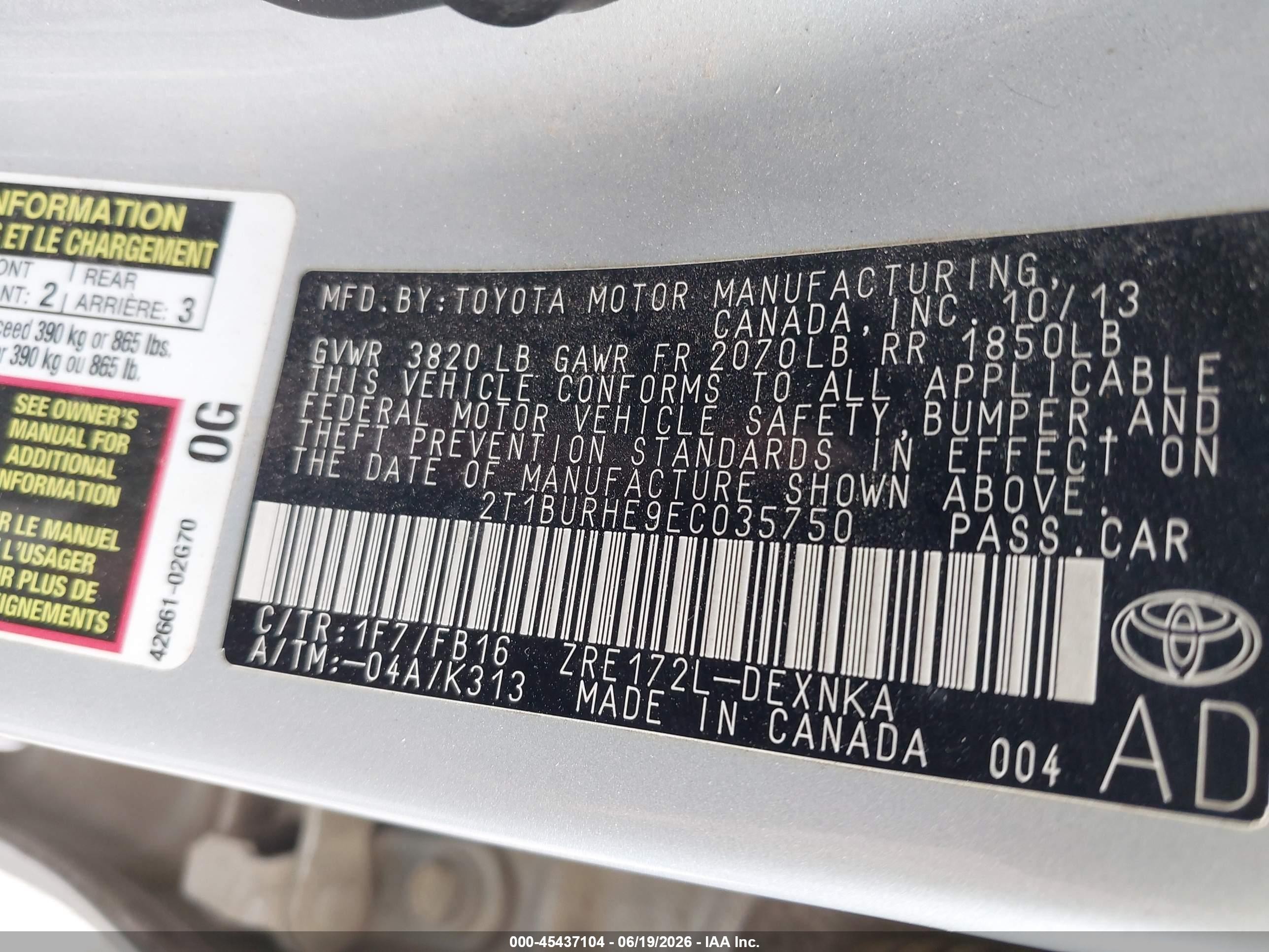 2014 Toyota Corolla Le Silver vin: 2T1BURHE9EC035750