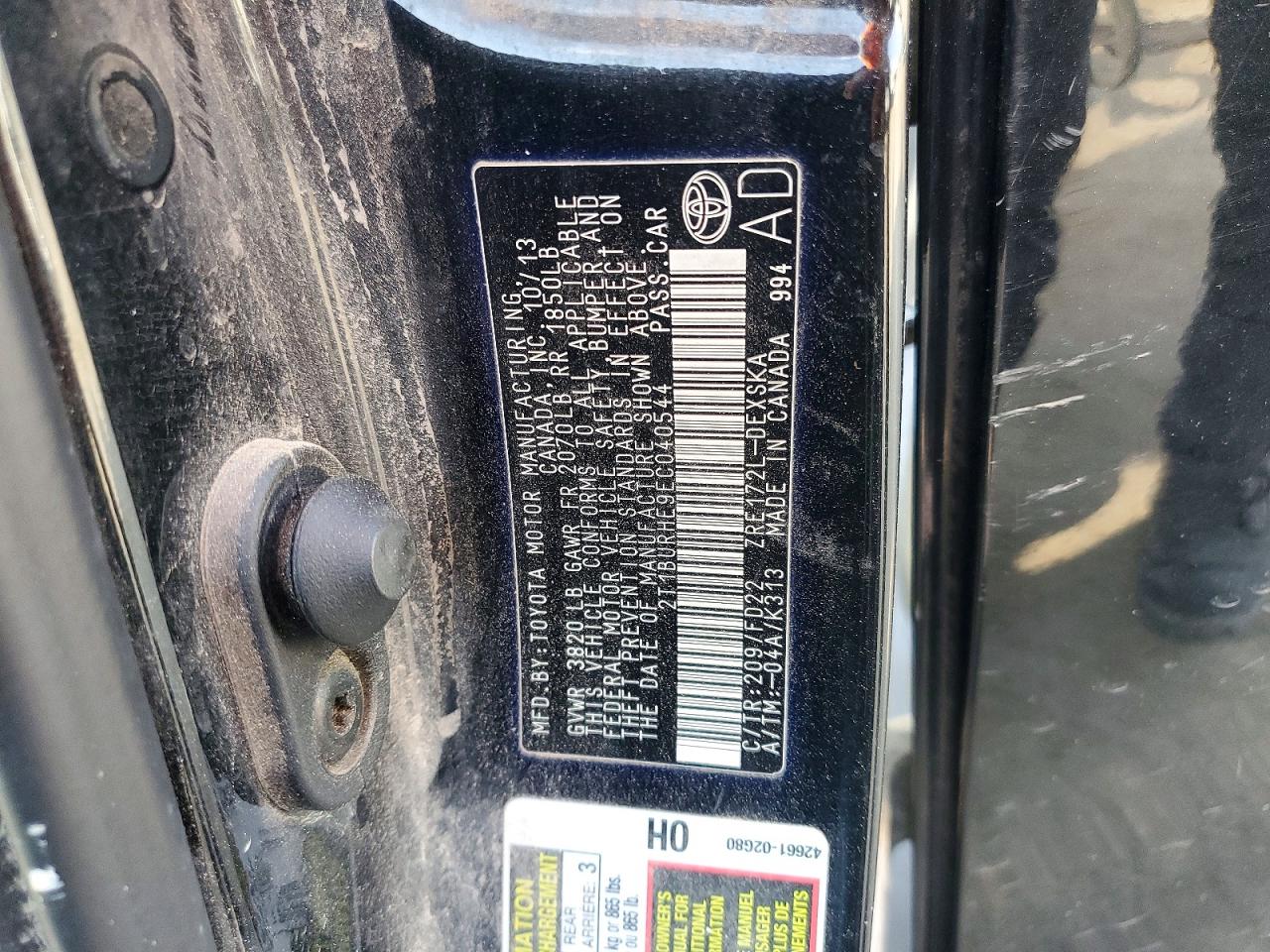 2014 Toyota Corolla L Черный vin: 2T1BURHE9EC040544