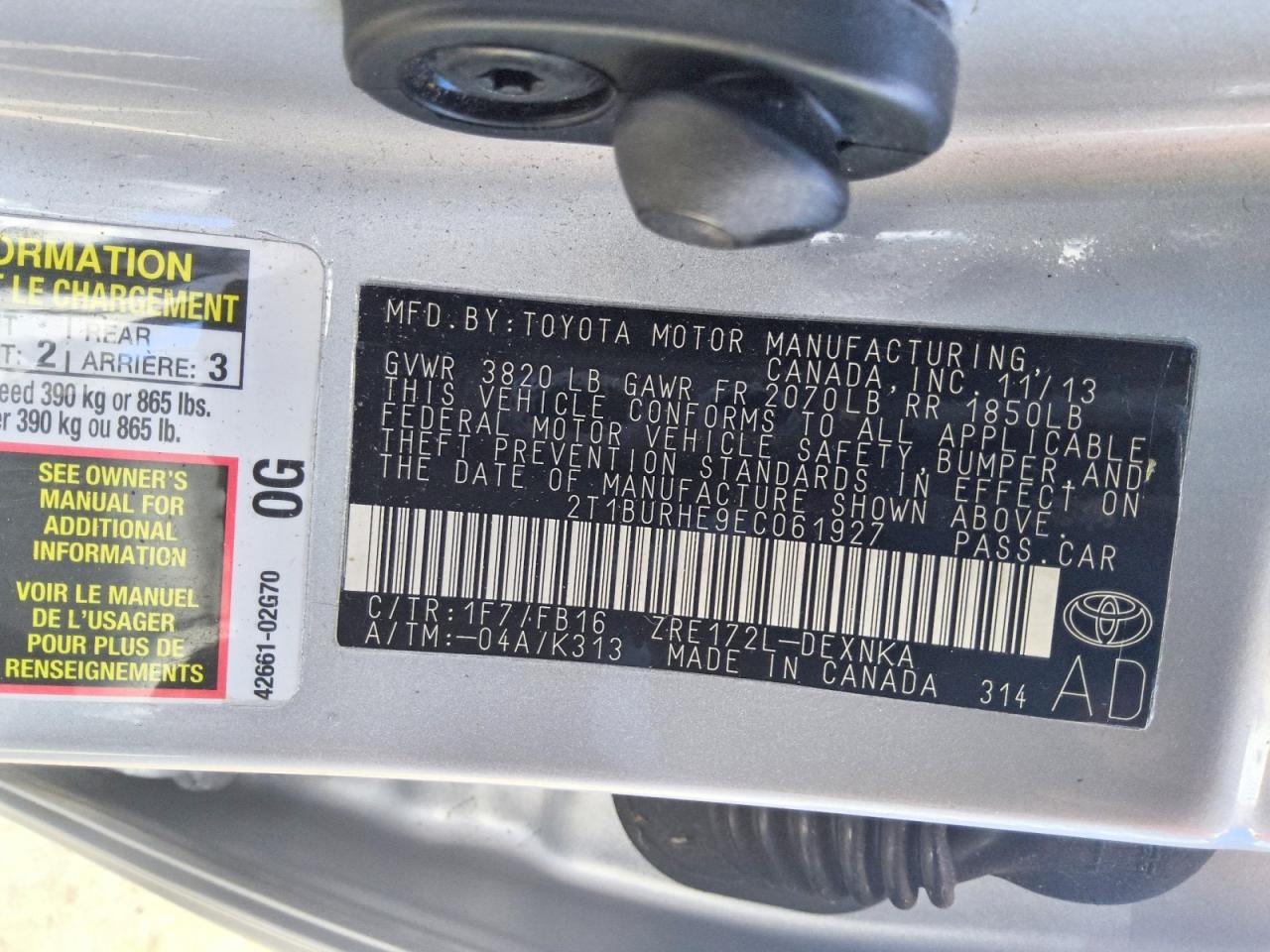 2014 Toyota Corolla Le Silver vin: 2T1BURHE9EC061927
