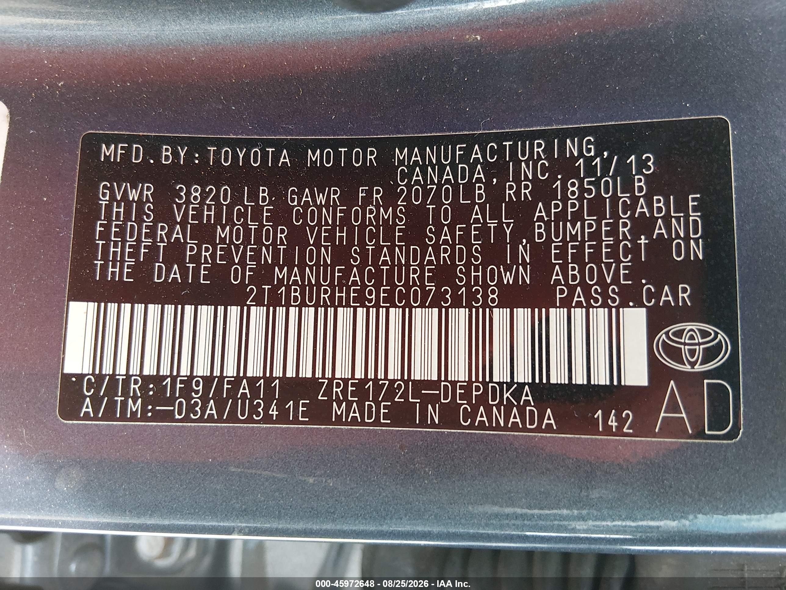 2014 Toyota Corolla L Gray vin: 2T1BURHE9EC073138