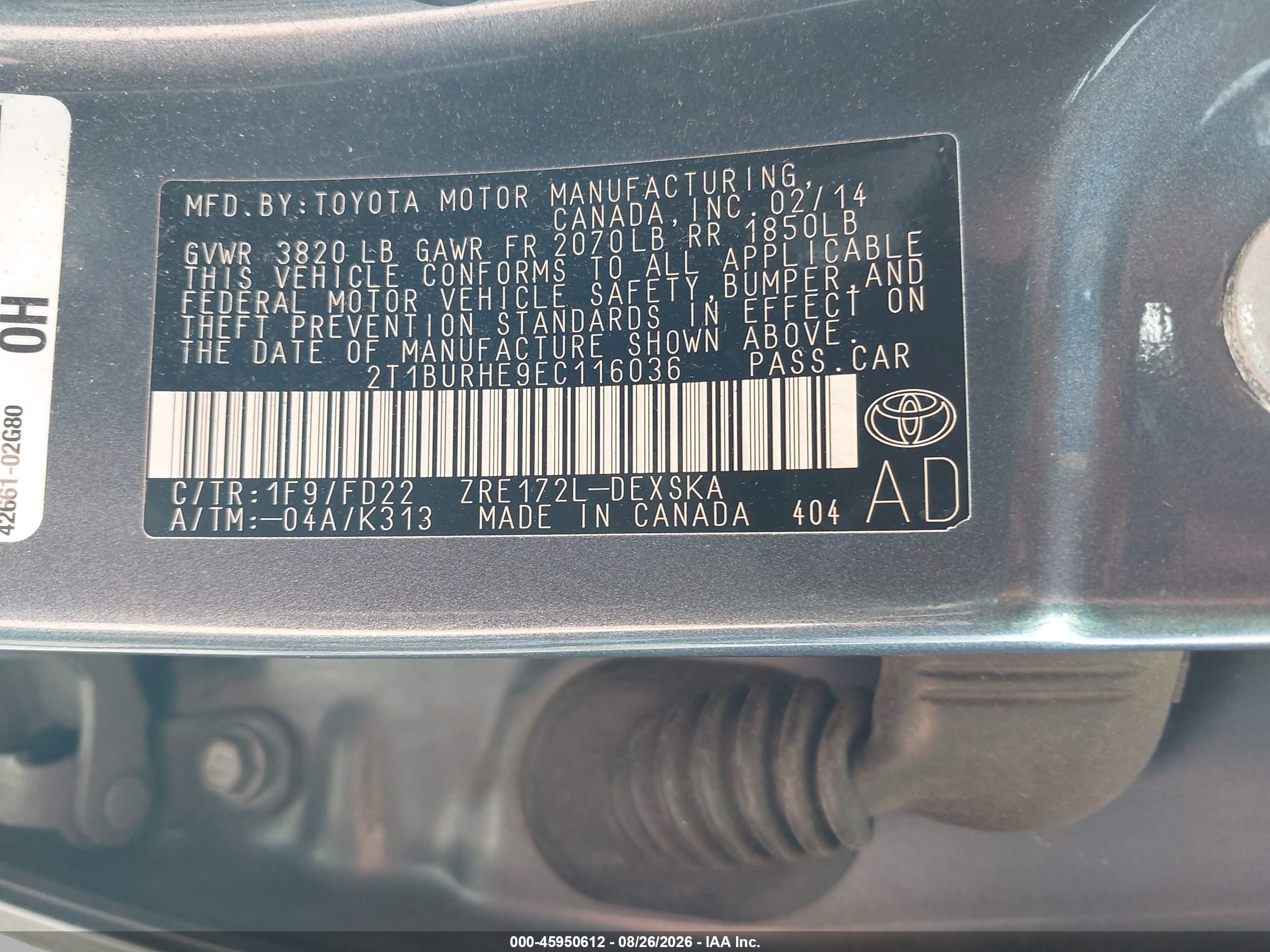 2014 Toyota Corolla S Plus Gray vin: 2T1BURHE9EC116036