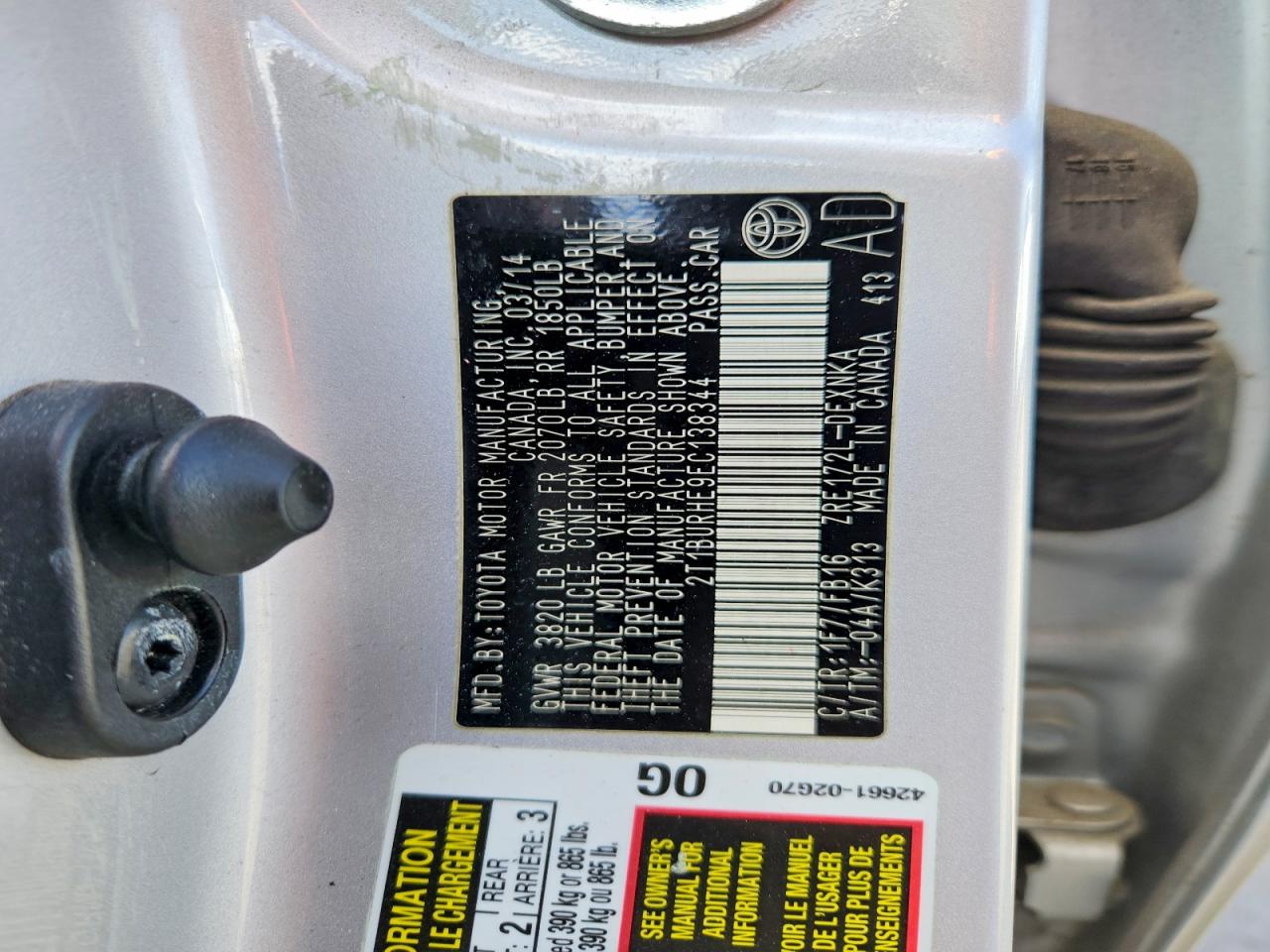 2014 Toyota Corolla Le Silver vin: 2T1BURHE9EC138344