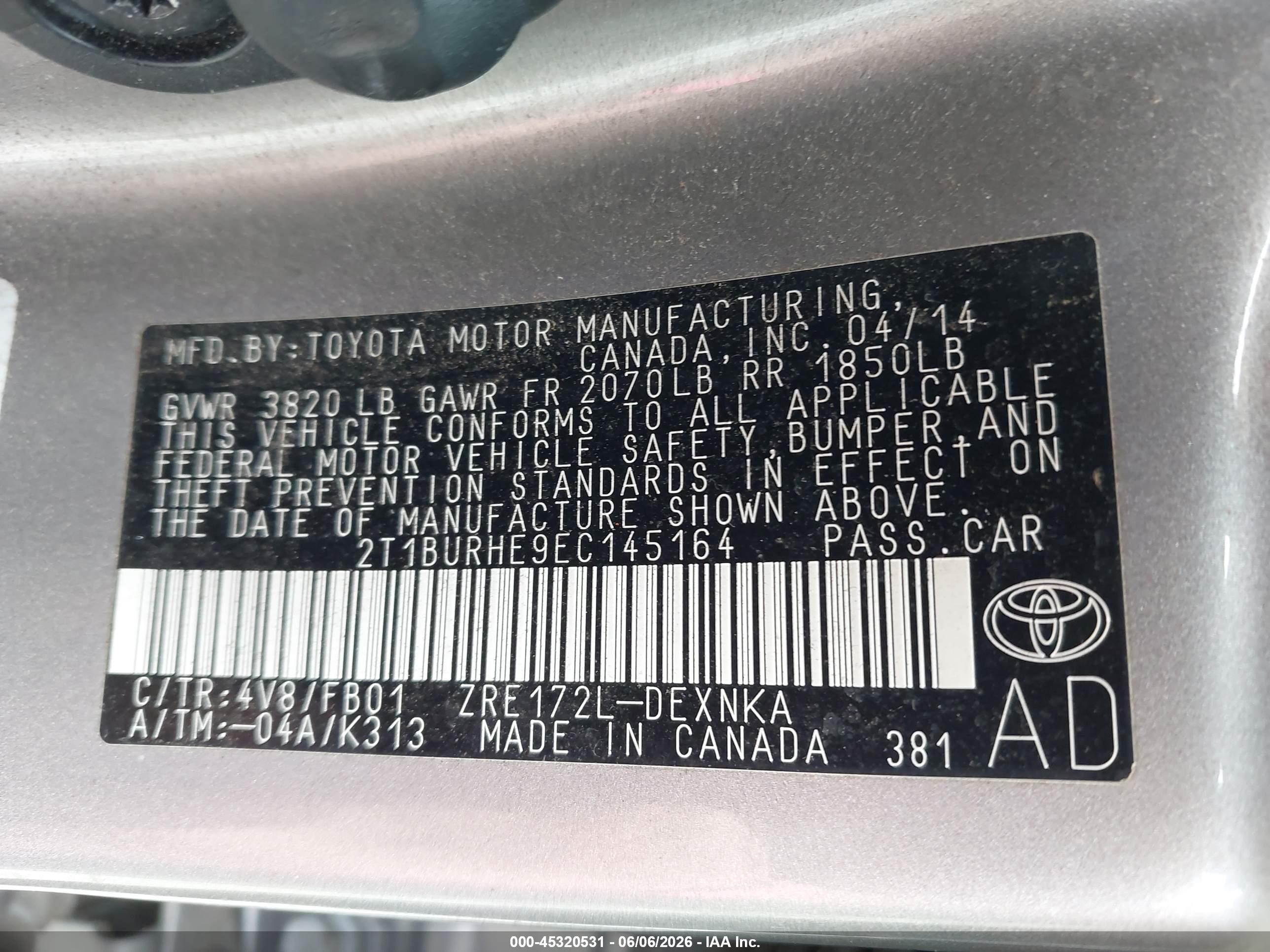 2014 Toyota Corolla Le Beige vin: 2T1BURHE9EC145164