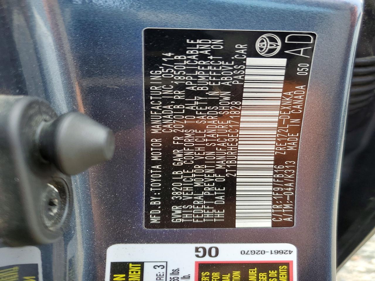 2014 Toyota Corolla Le Gray vin: 2T1BURHE9EC171828