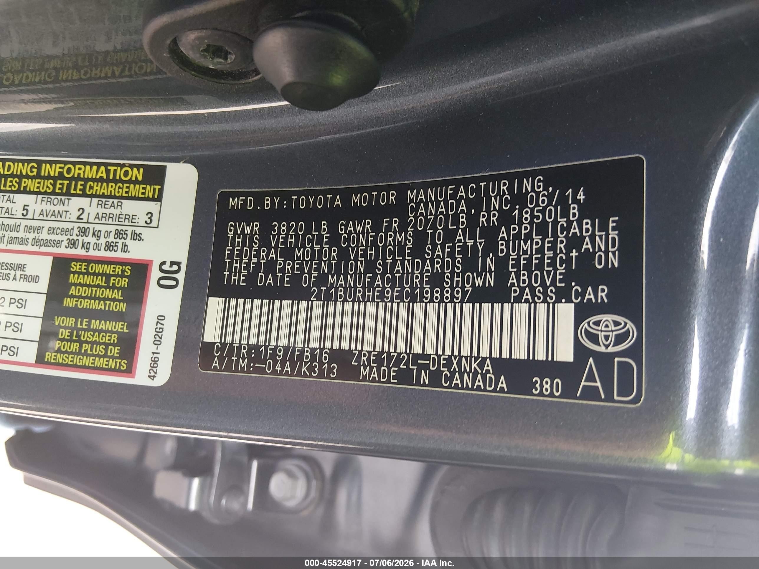 2014 Toyota Corolla Le Серый vin: 2T1BURHE9EC198897