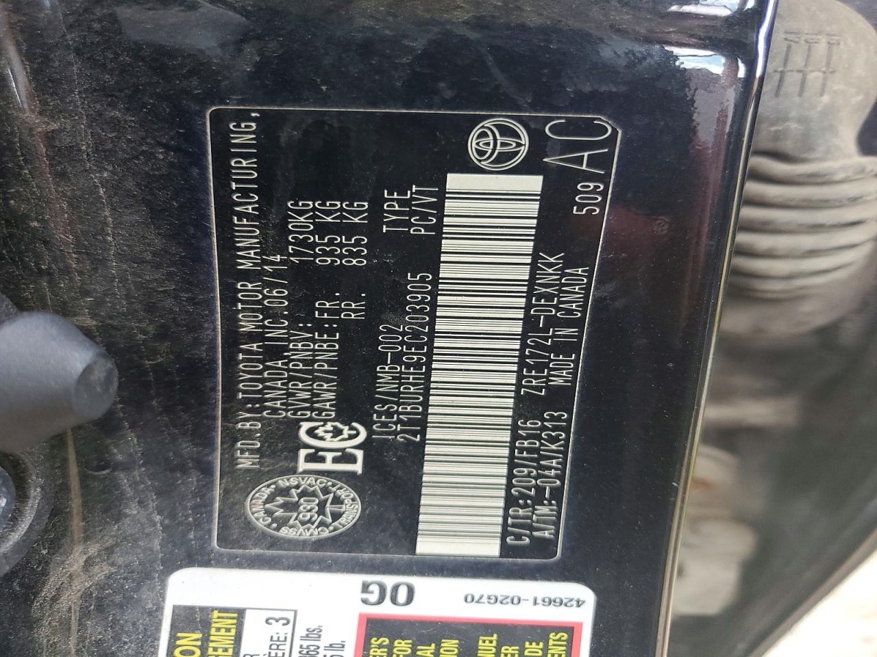 2014 Toyota Corolla L Black vin: 2T1BURHE9EC203905