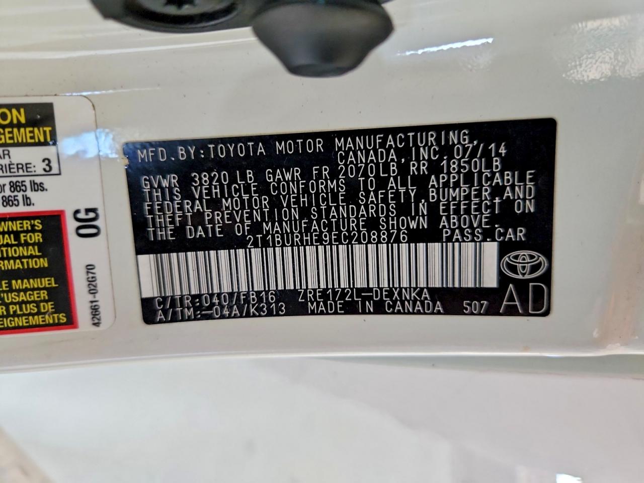 2014 Toyota Corolla Le White vin: 2T1BURHE9EC208876