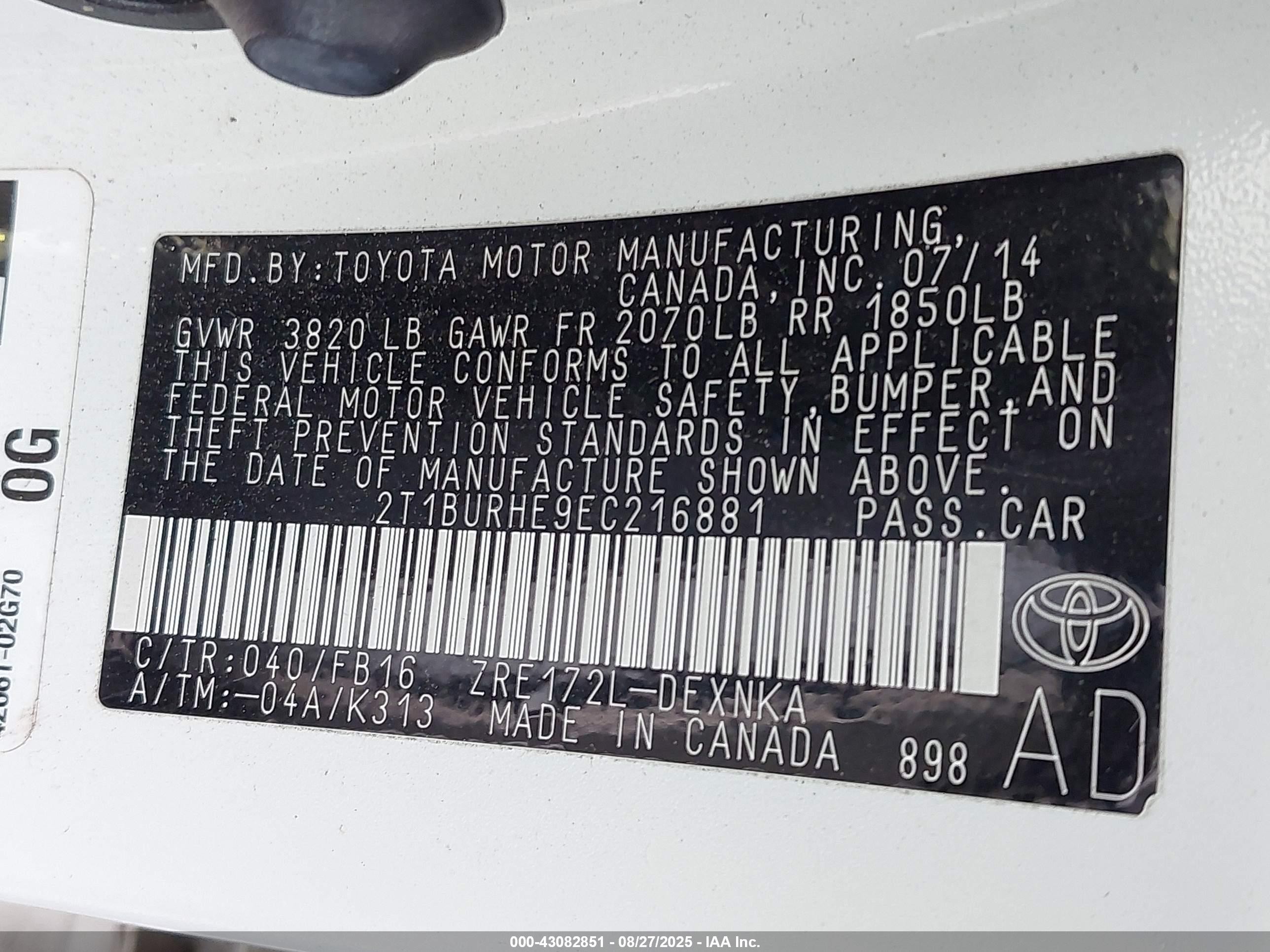 2014 Toyota Corolla Le White vin: 2T1BURHE9EC216881
