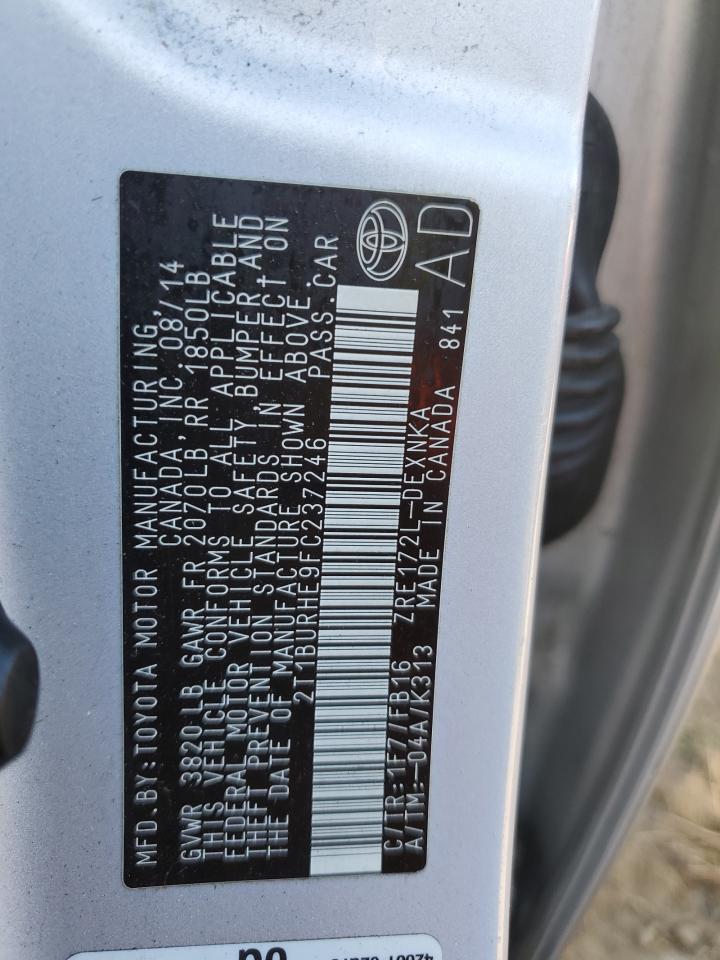 2015 Toyota Corolla Le Silver vin: 2T1BURHE9FC237246