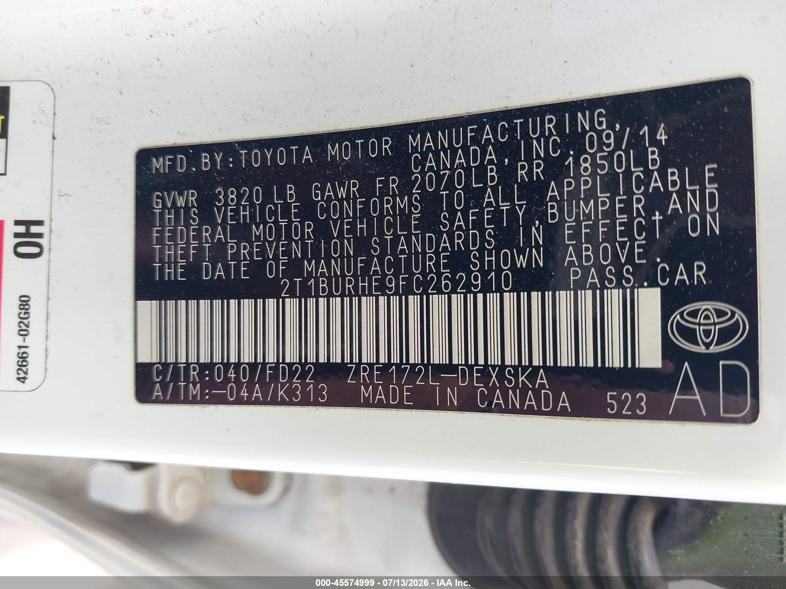 2015 Toyota Corolla S Plus White vin: 2T1BURHE9FC262910