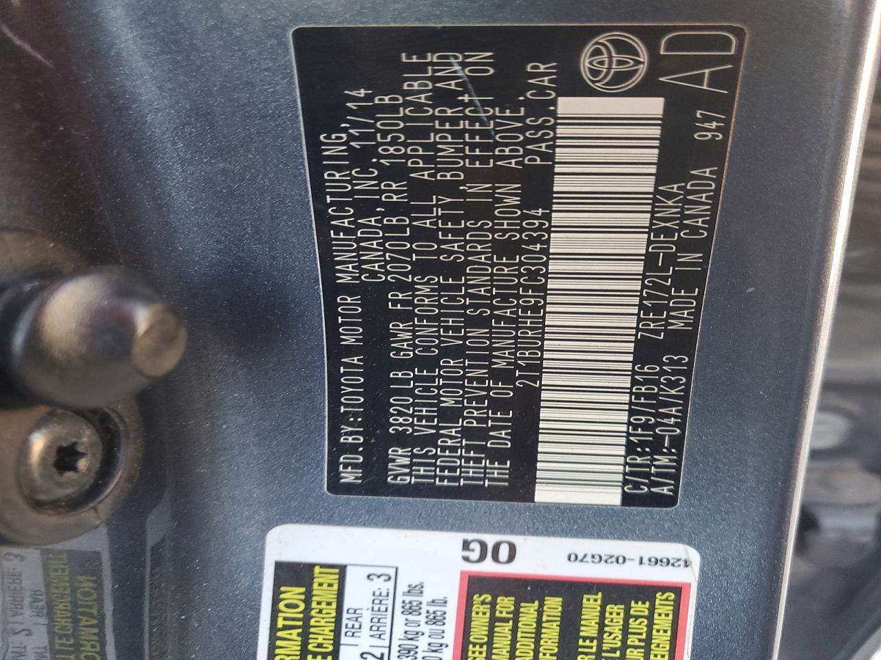 2015 Toyota Corolla Le Gray vin: 2T1BURHE9FC304394