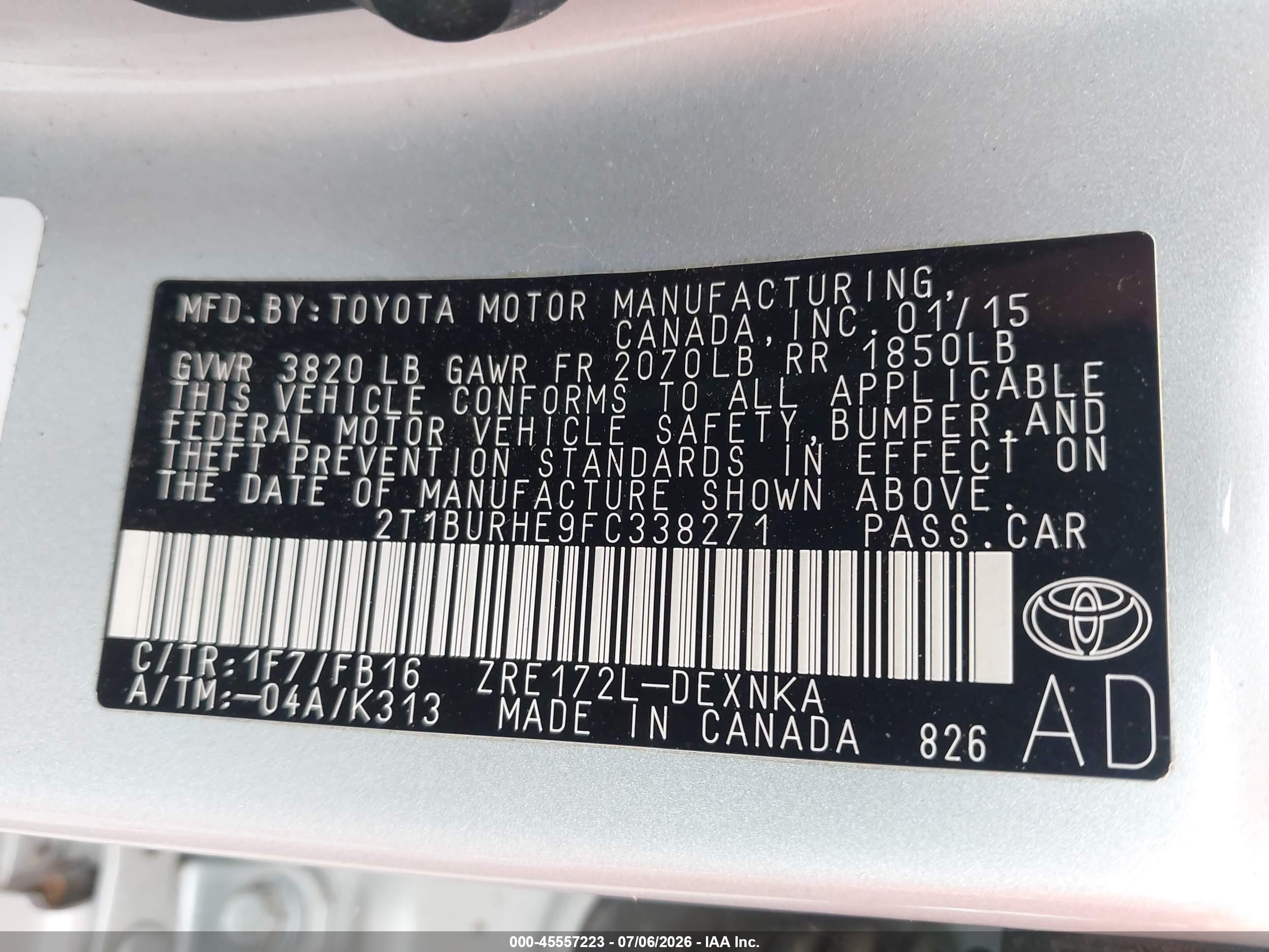 2015 Toyota Corolla Le Plus Silver vin: 2T1BURHE9FC338271