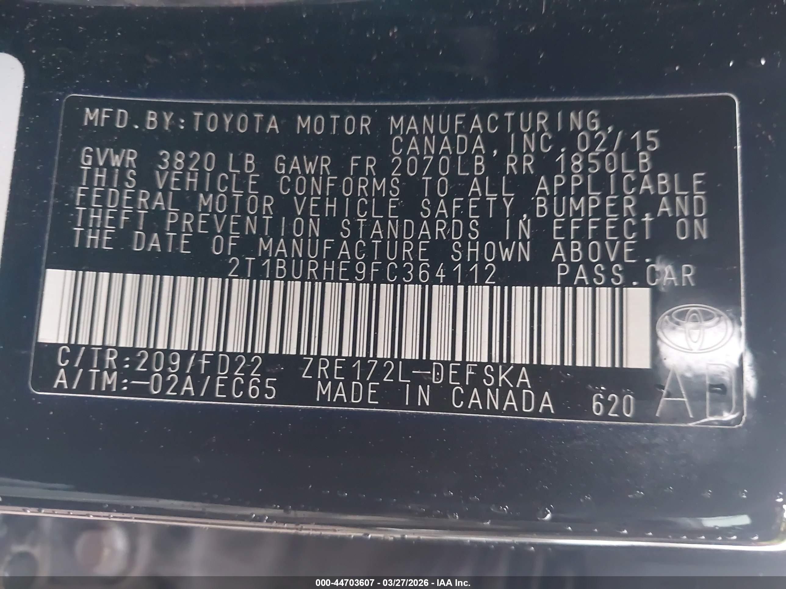 2015 Toyota Corolla S Plus Черный vin: 2T1BURHE9FC364112