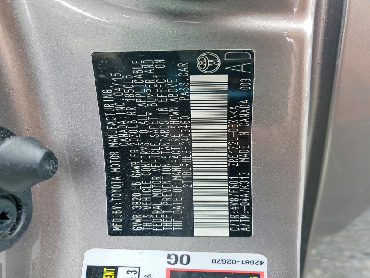 2015 Toyota Corolla Le Серый vin: 2T1BURHE9FC403460
