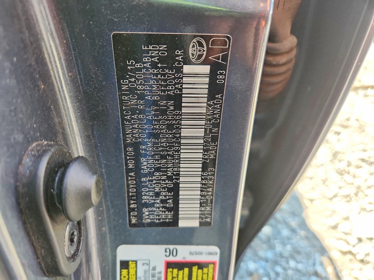 2015 Toyota Corolla Le Gray vin: 2T1BURHE9FC403569