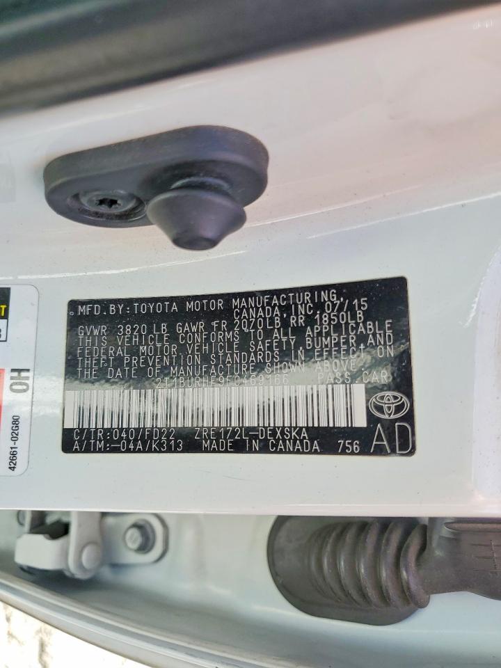 2015 Toyota Corolla S Plus Белый vin: 2T1BURHE9FC469166