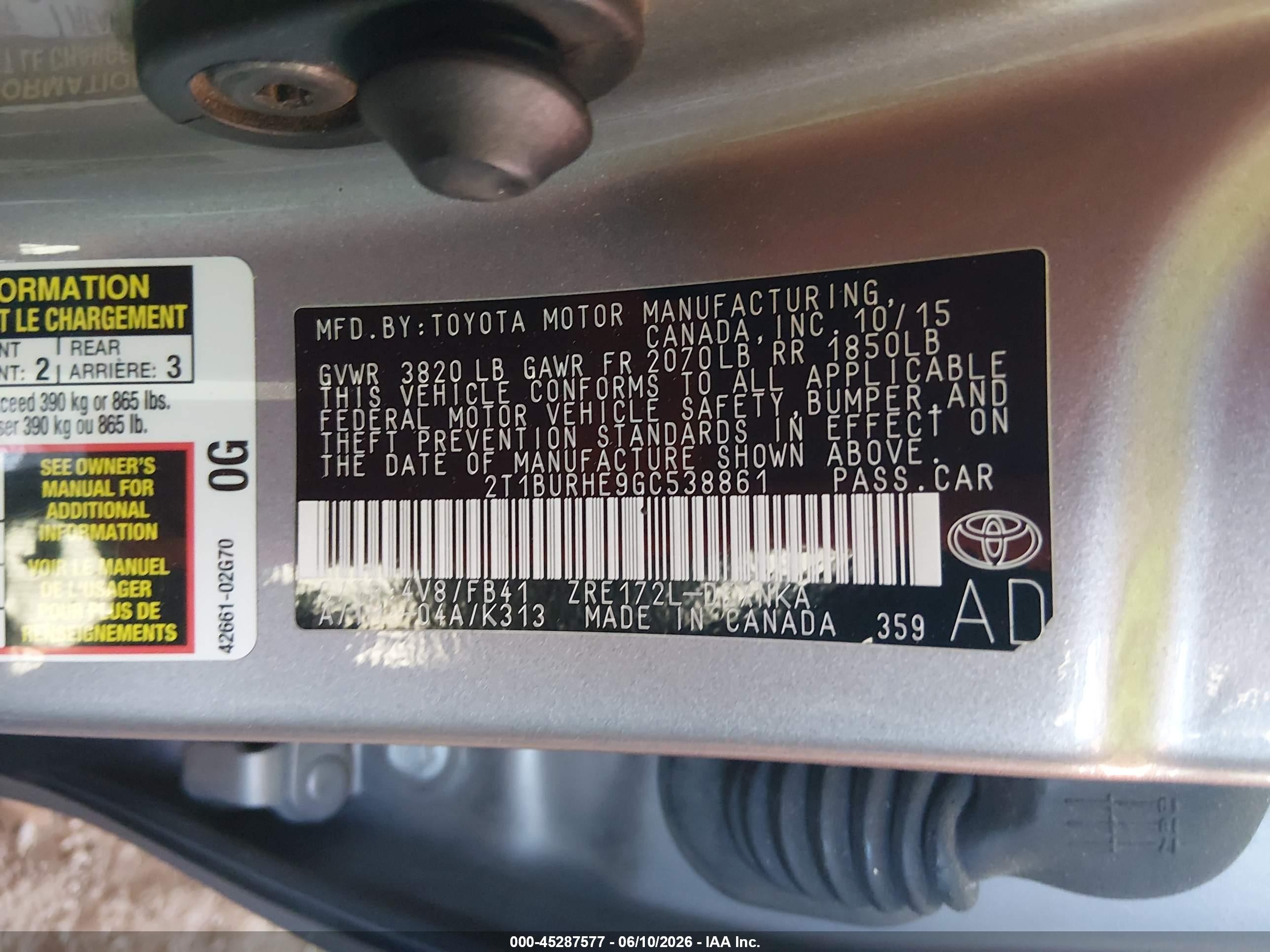 2016 Toyota Corolla Le Gray vin: 2T1BURHE9GC538861