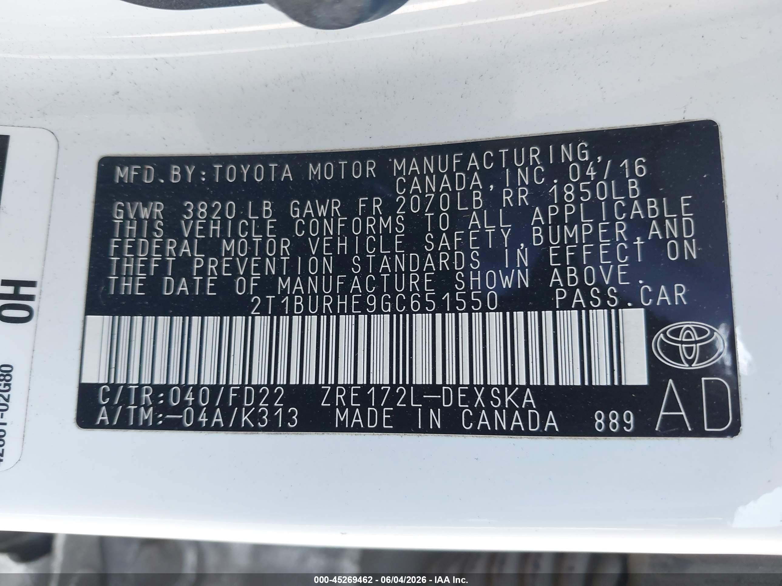 2016 Toyota Corolla S Plus Белый vin: 2T1BURHE9GC651550