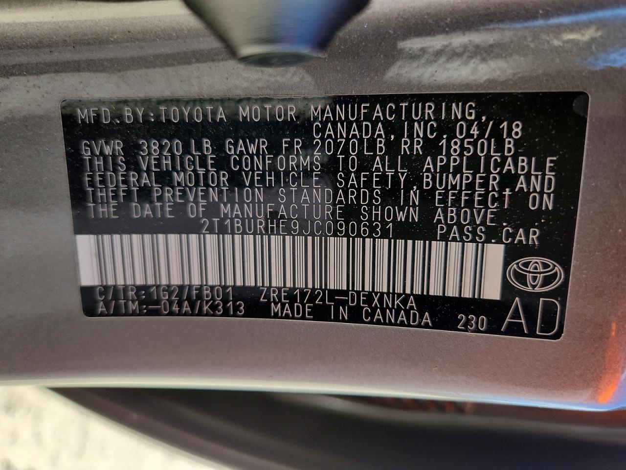 2018 Toyota Corolla Le Gray vin: 2T1BURHE9JC090631