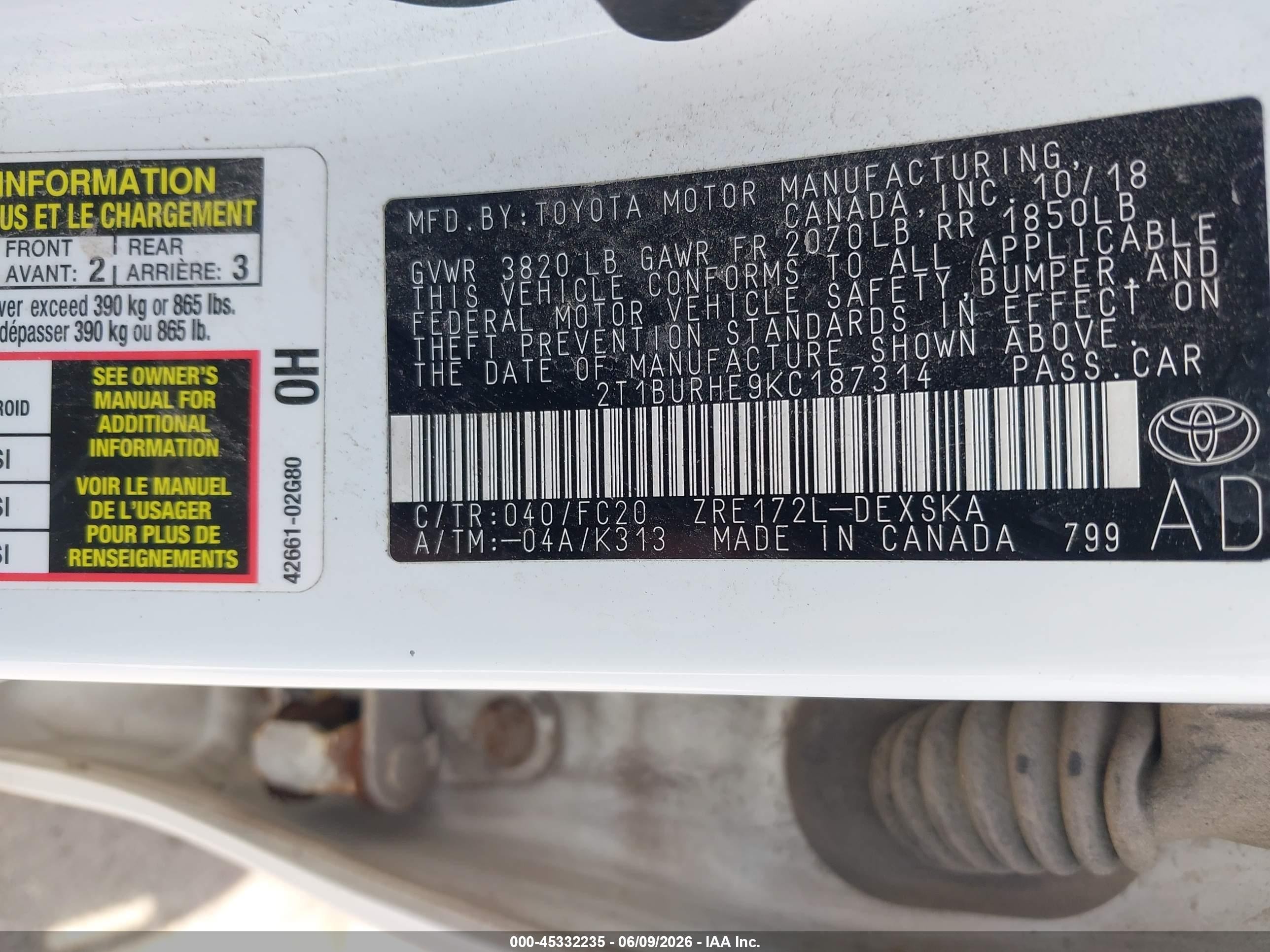 2019 Toyota Corolla Se White vin: 2T1BURHE9KC187314