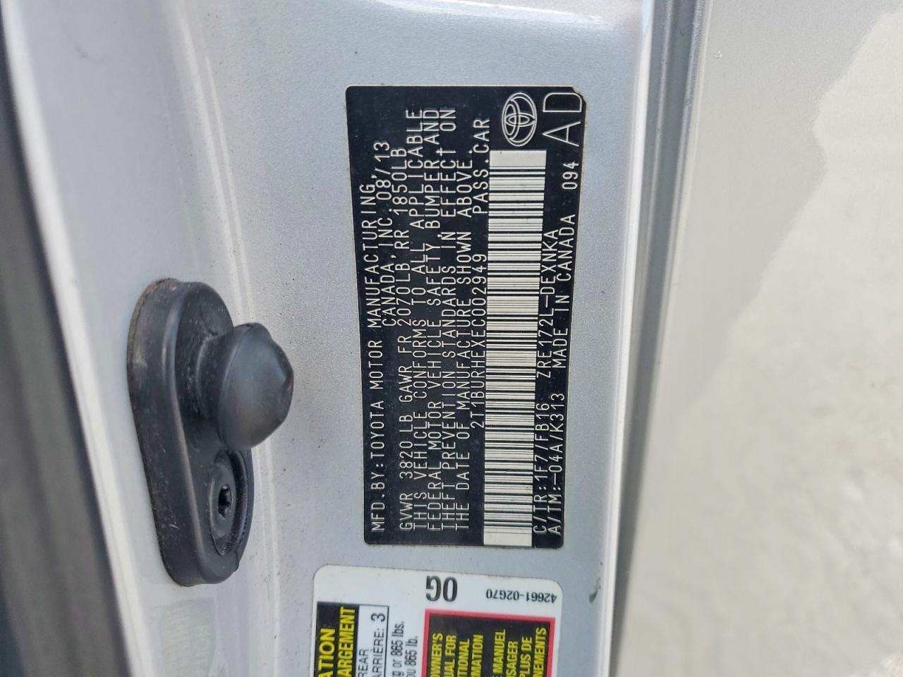 2014 Toyota Corolla Le Gray vin: 2T1BURHEXEC002949