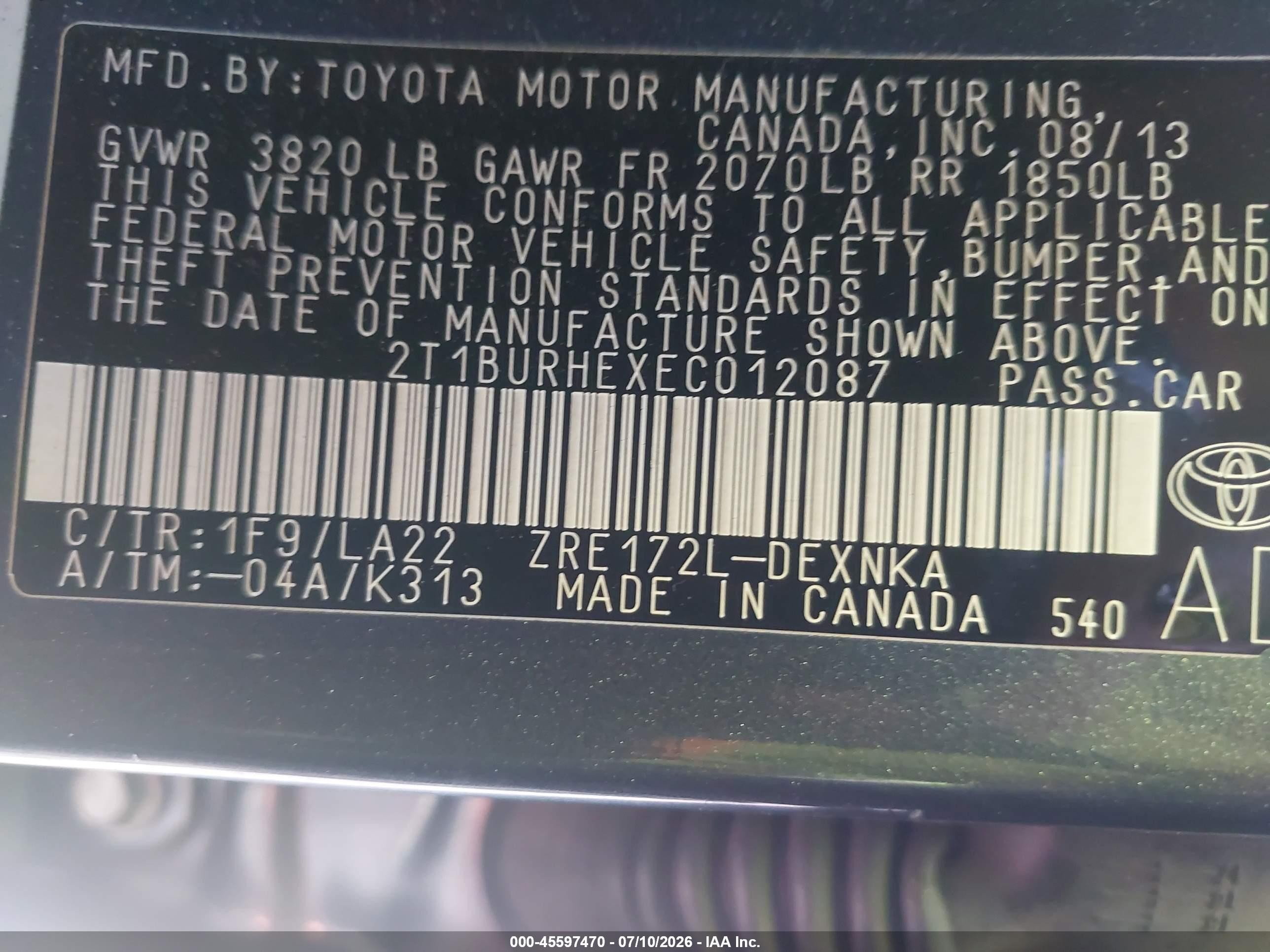 2014 Toyota Corolla Le Premium Blue vin: 2T1BURHEXEC012087