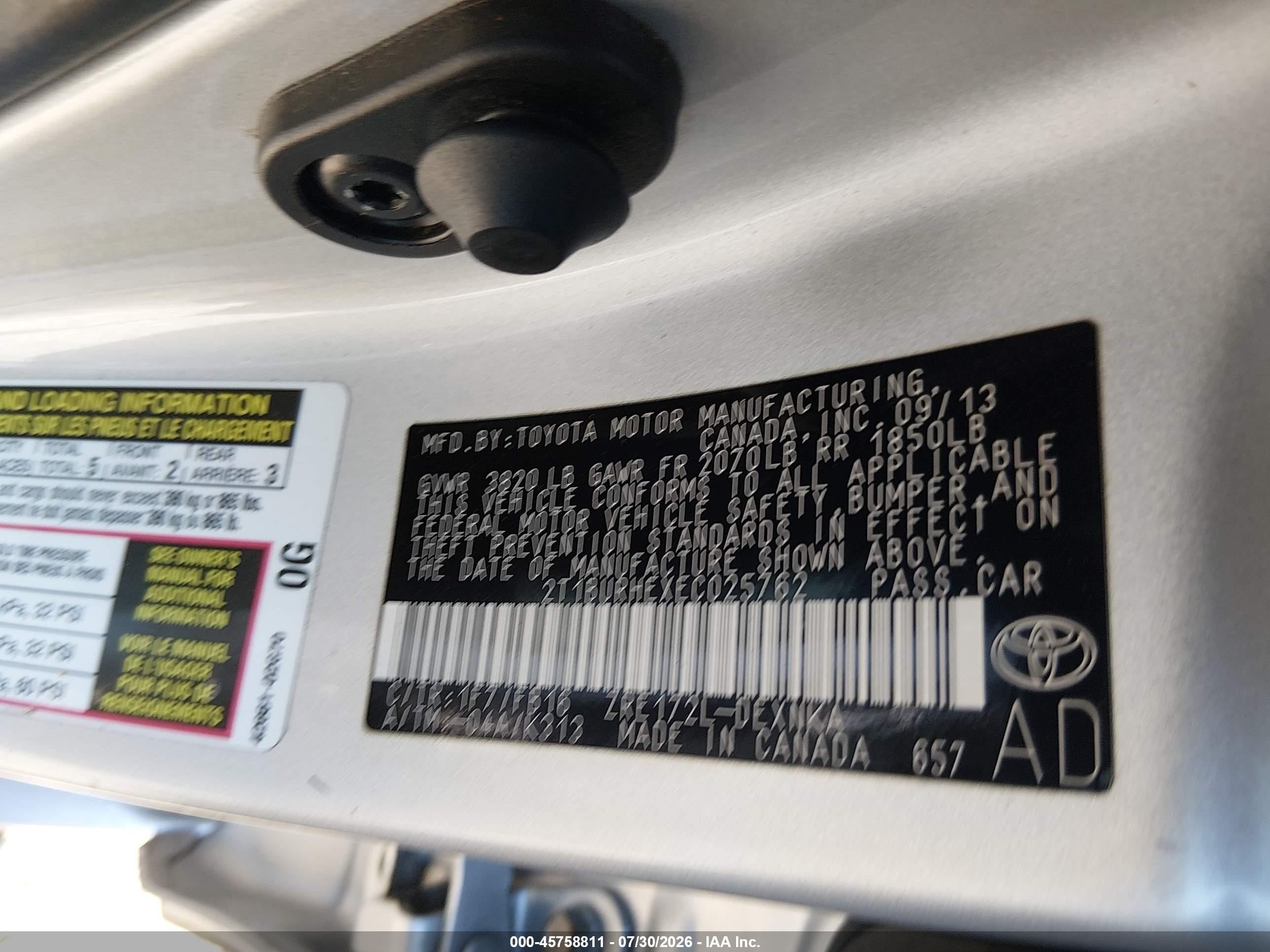 2014 Toyota Corolla Le Plus Silver vin: 2T1BURHEXEC025762