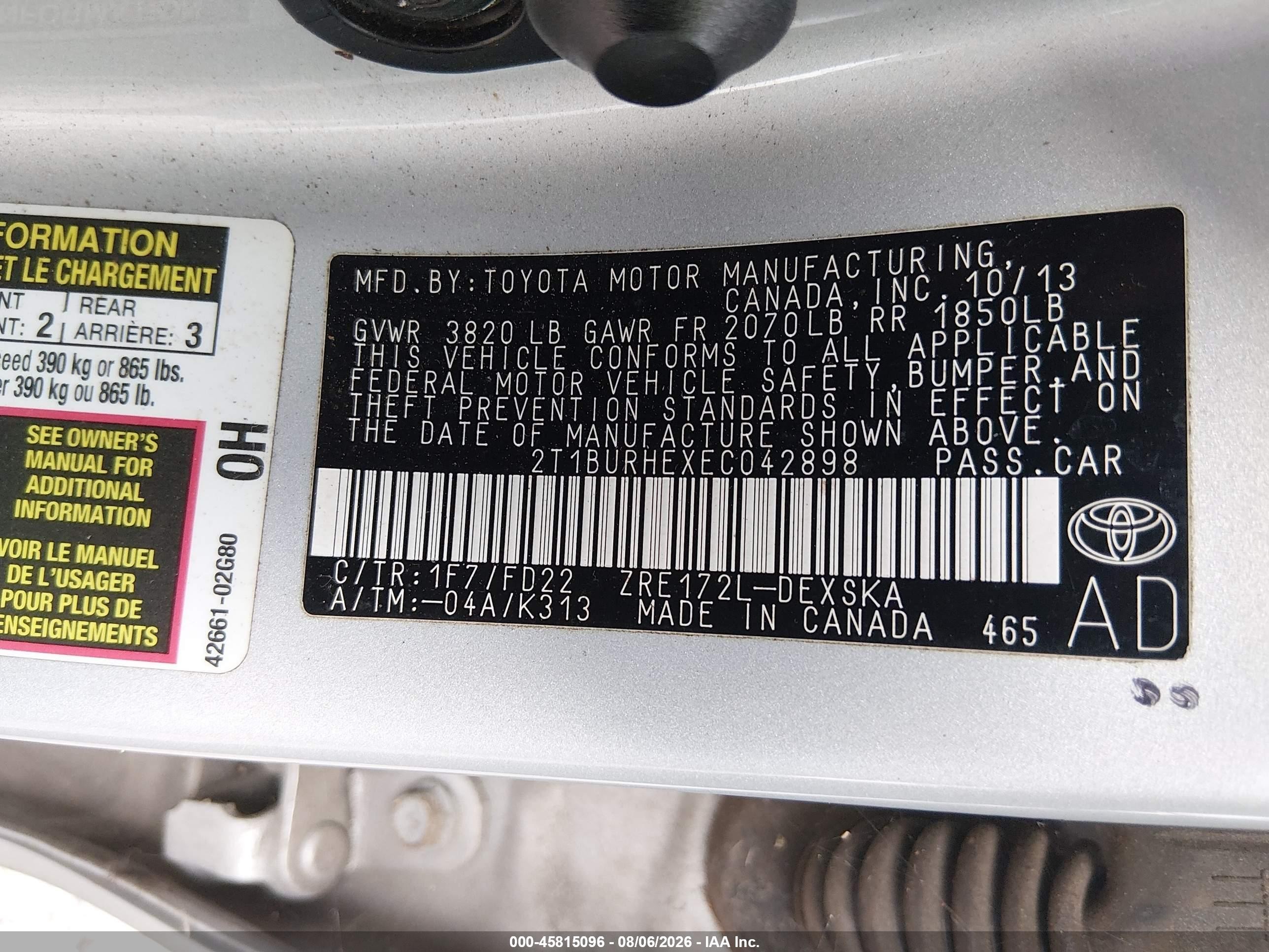 2014 Toyota Corolla S Plus Silver vin: 2T1BURHEXEC042898