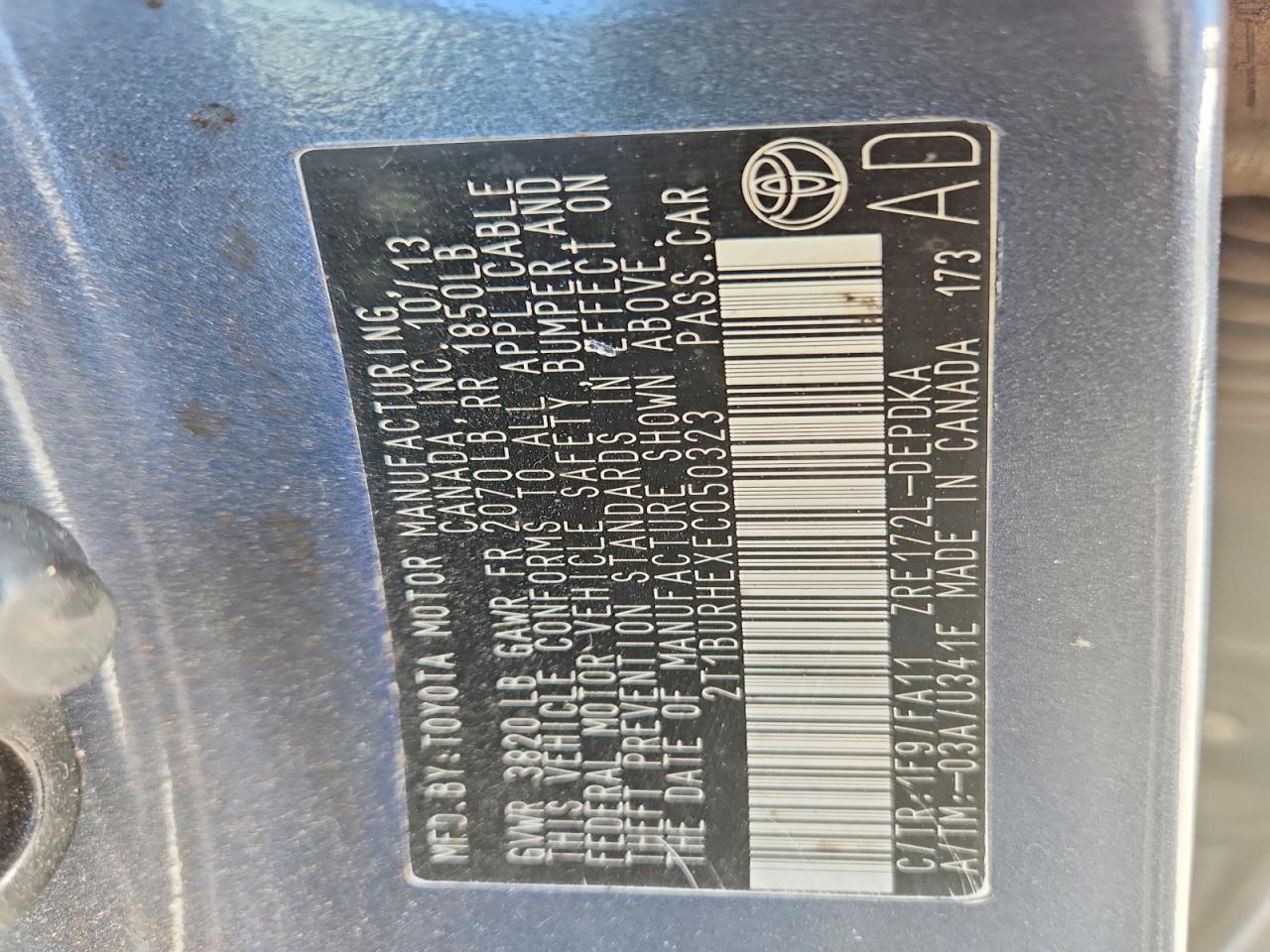 2014 Toyota Corolla L Charcoal vin: 2T1BURHEXEC050323