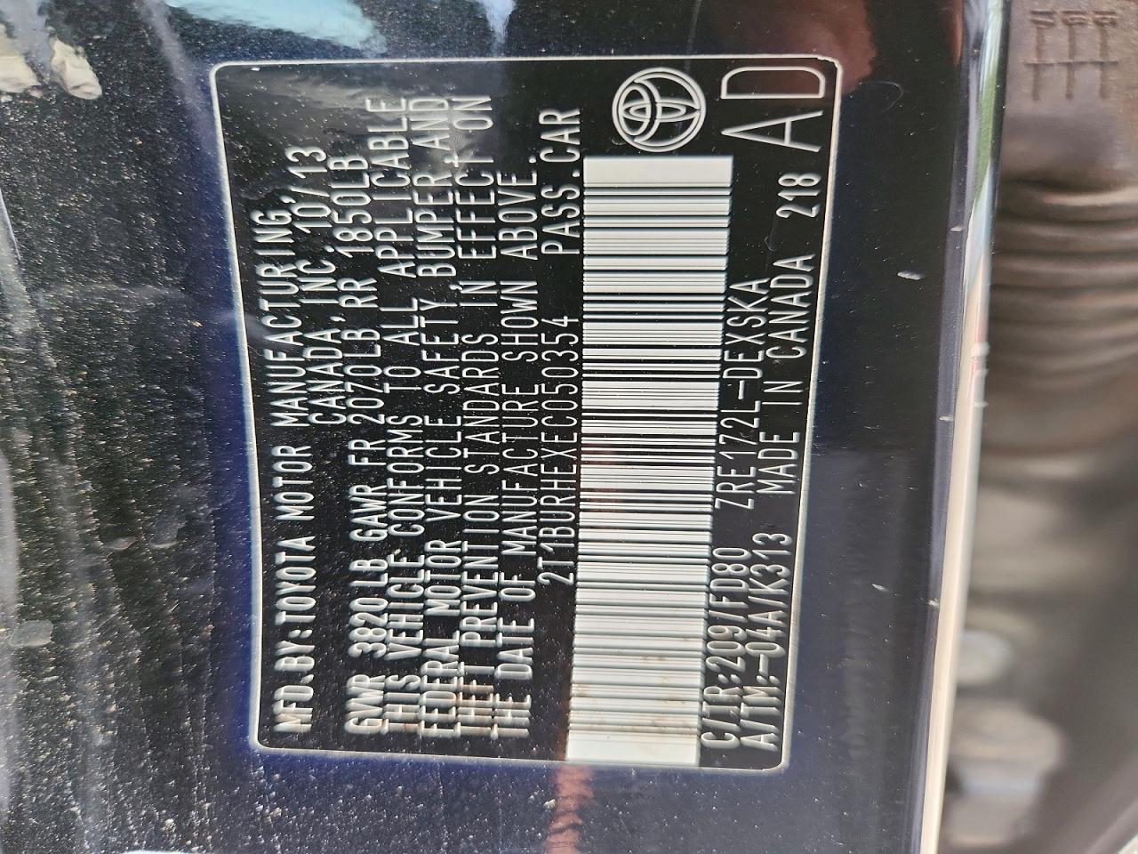 2014 Toyota Corolla S Plus Black vin: 2T1BURHEXEC050354