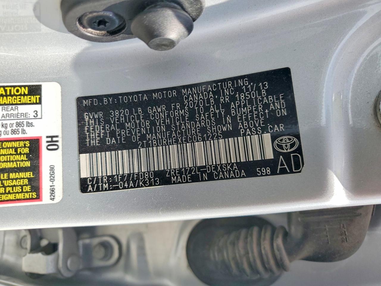 2014 Toyota Corolla S Plus Silver vin: 2T1BURHEXEC061225