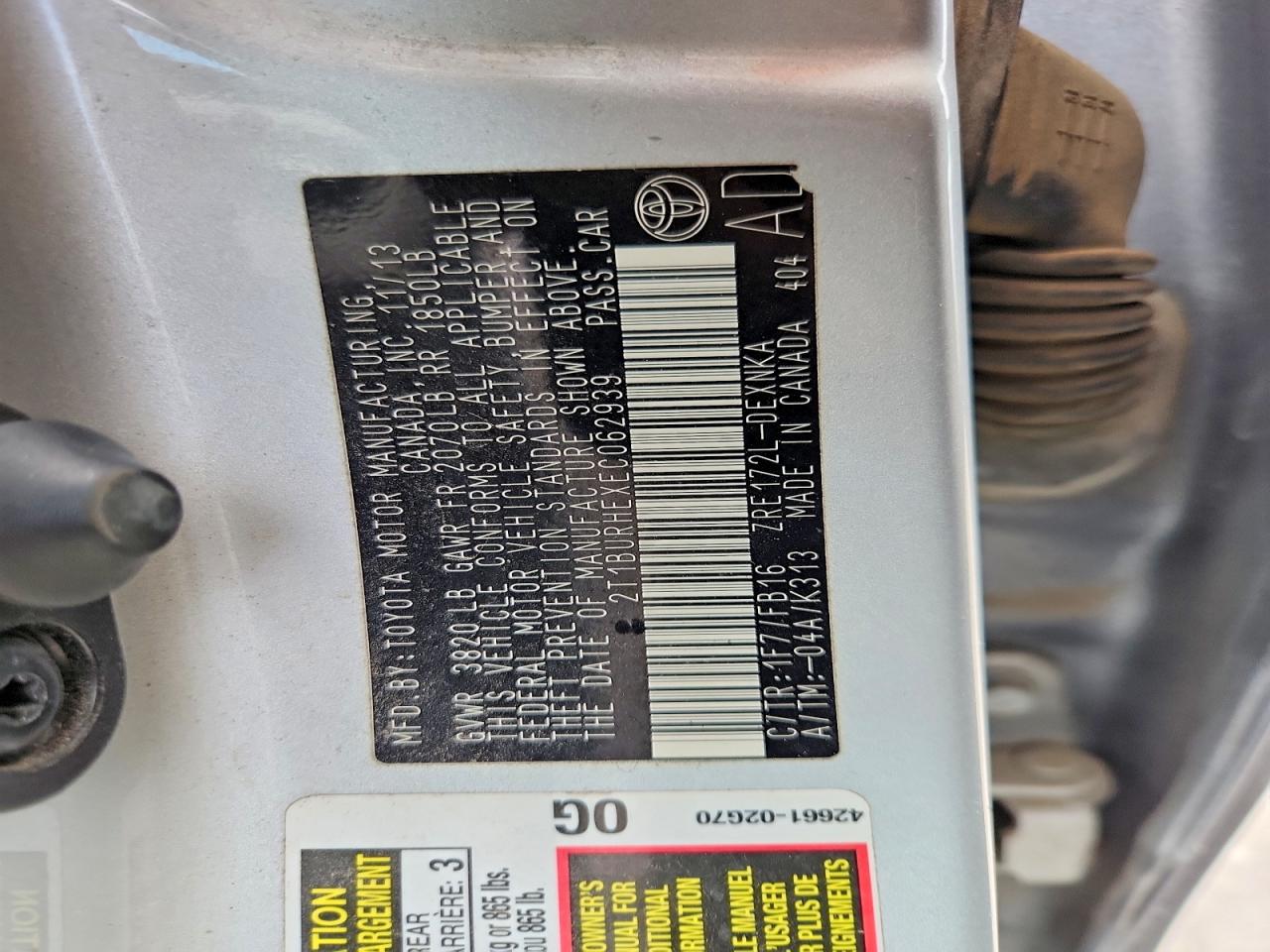 2014 Toyota Corolla Silver vin: 2T1BURHEXEC062939