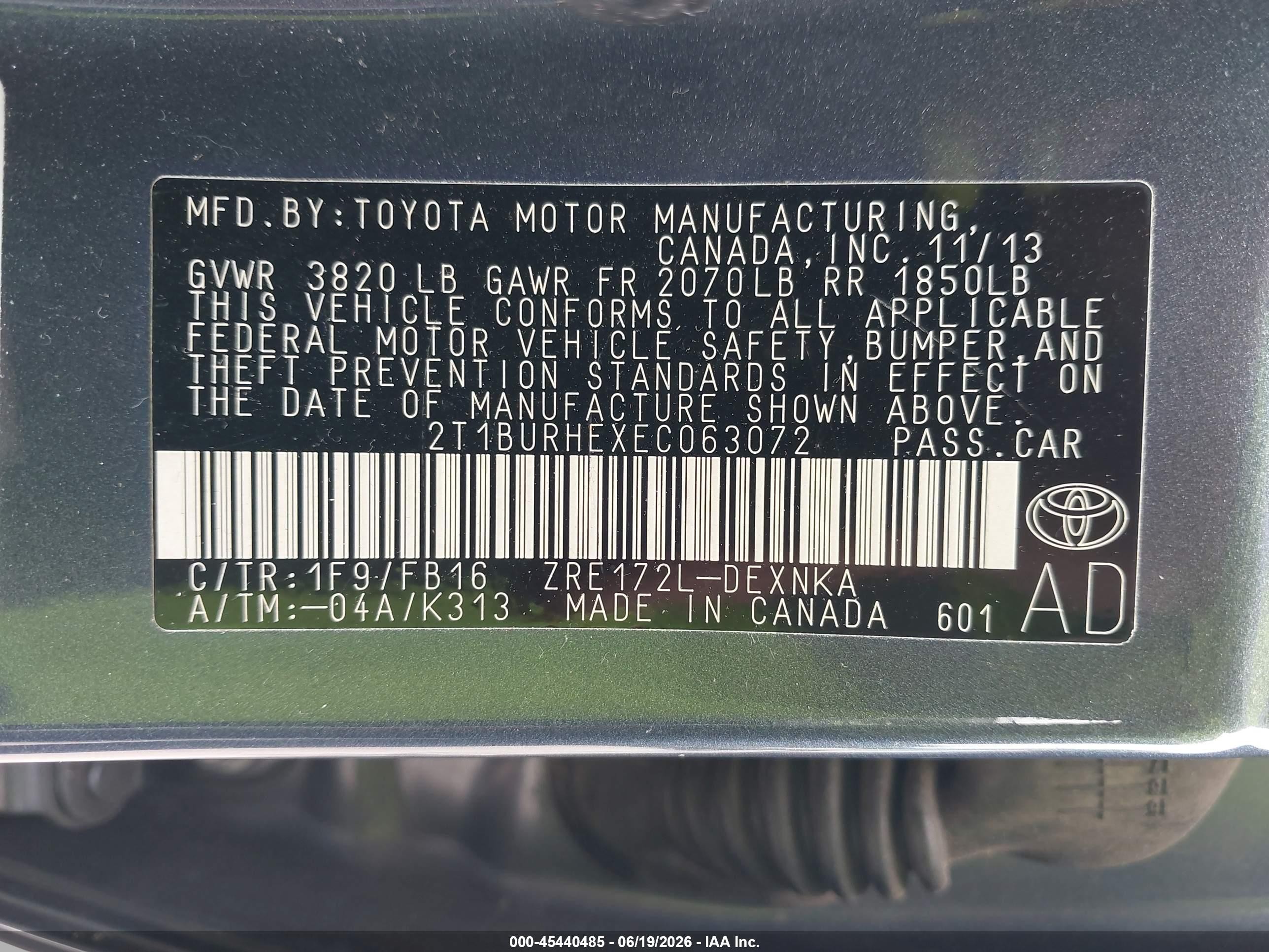 2014 Toyota Corolla Le Gray vin: 2T1BURHEXEC063072