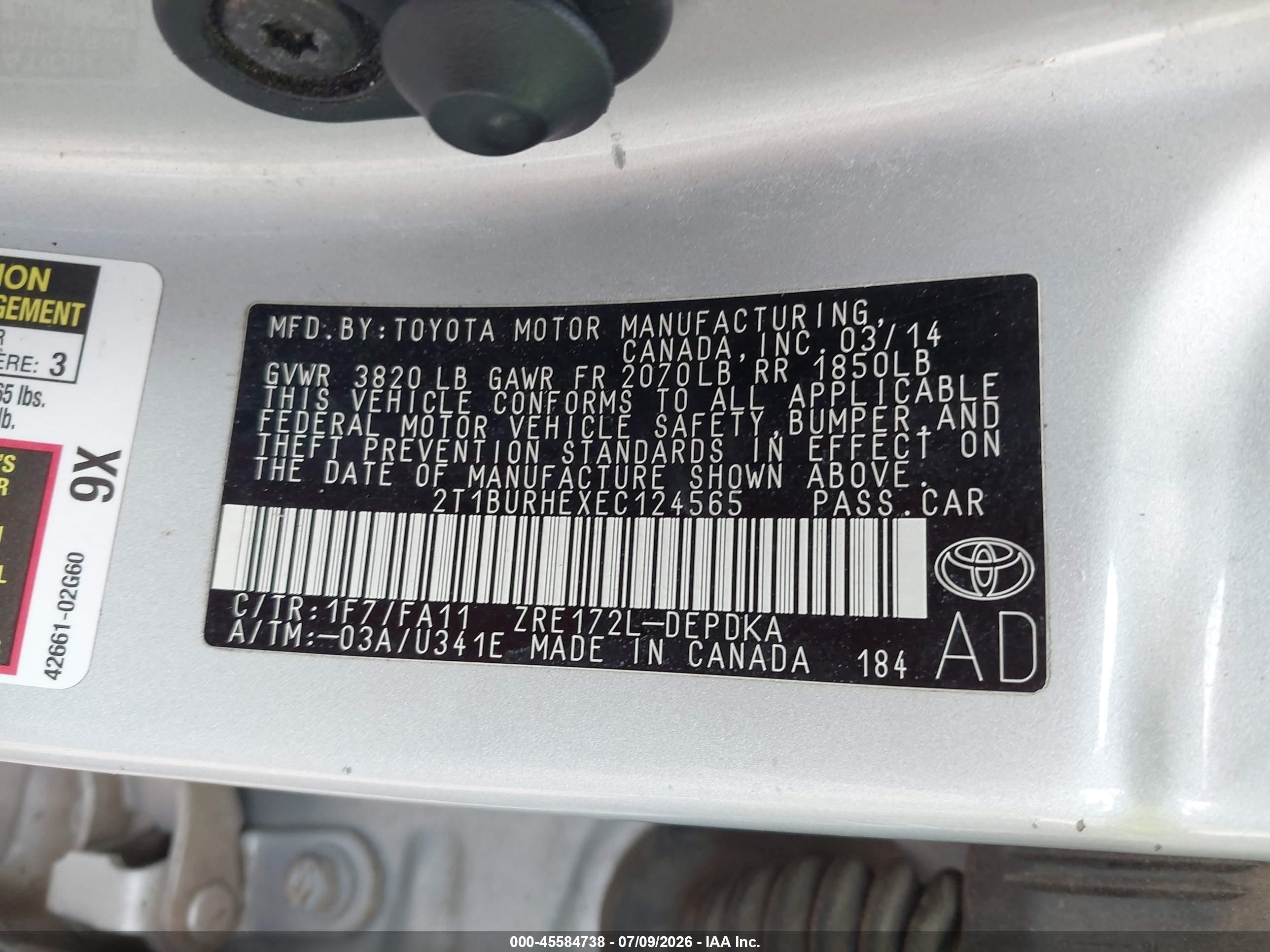 2014 Toyota Corolla L Silver vin: 2T1BURHEXEC124565