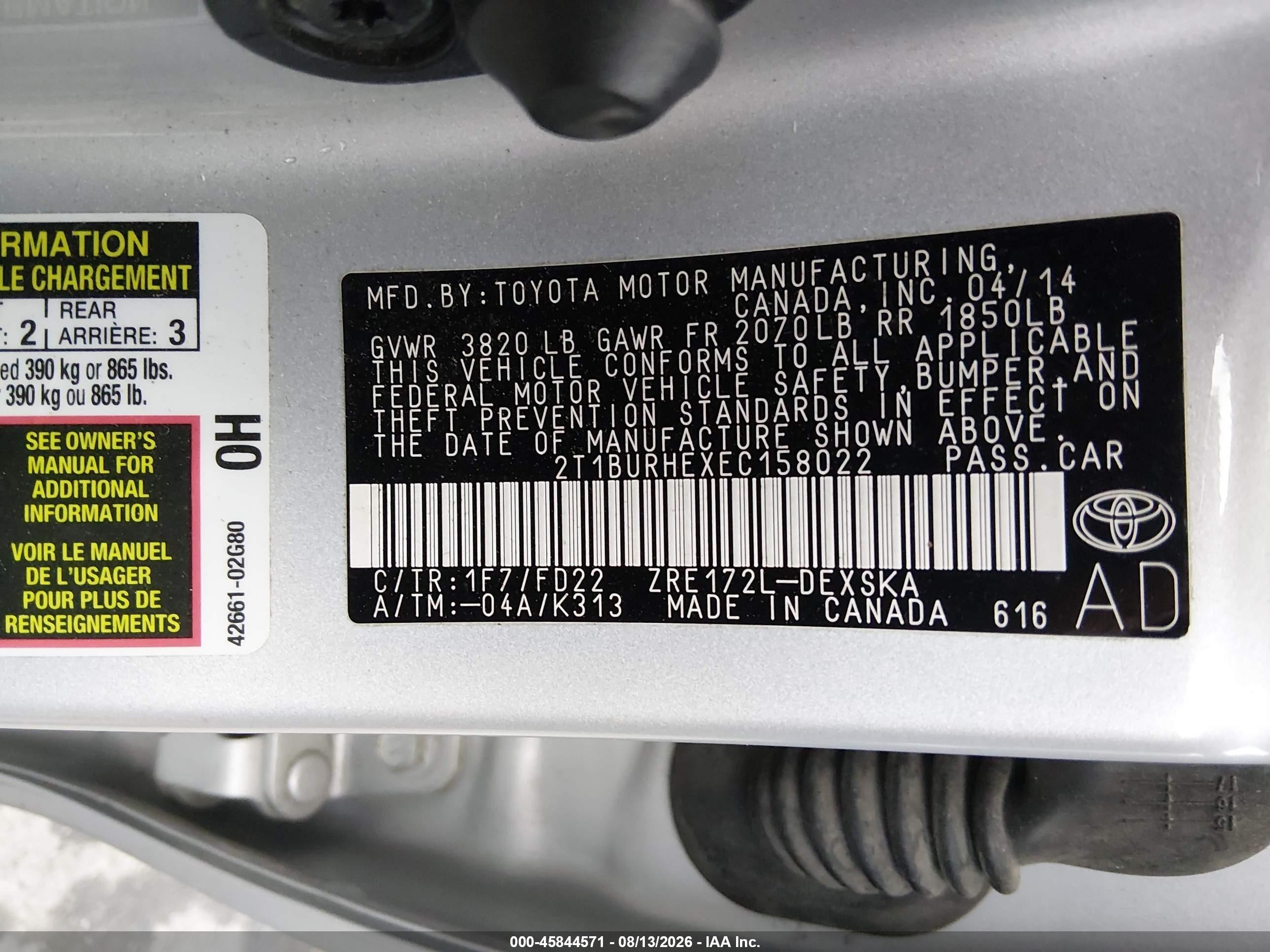 2014 Toyota Corolla S Plus Серебряный vin: 2T1BURHEXEC158022